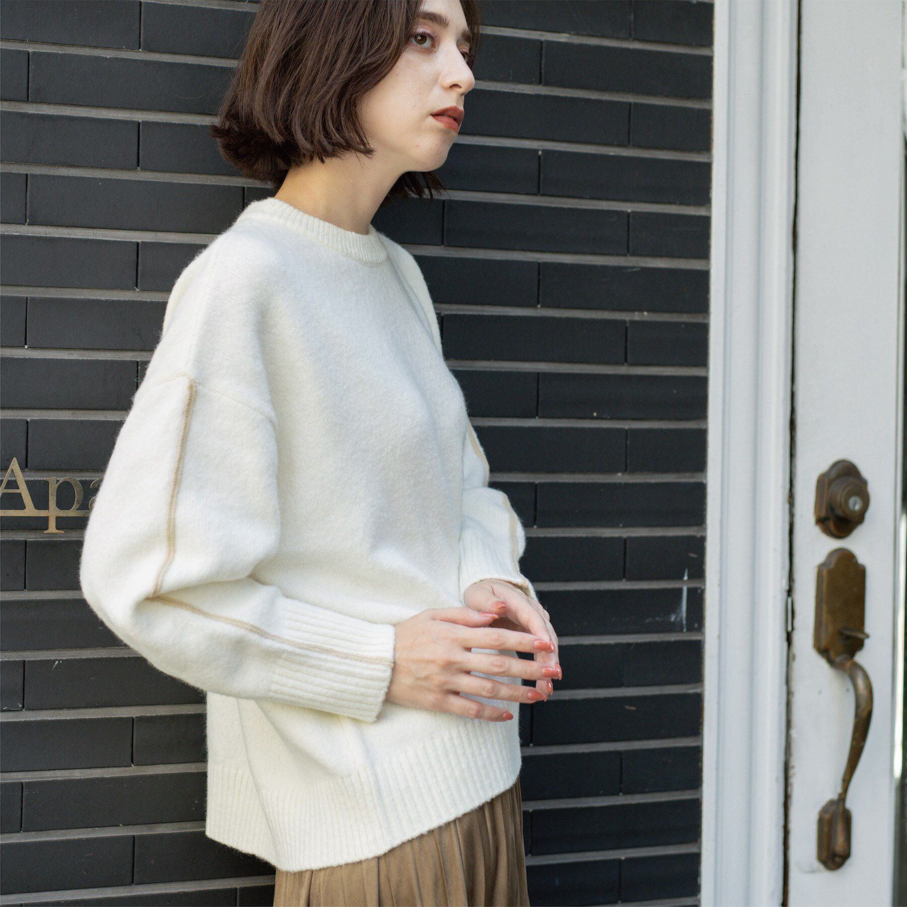 OPAQUE.CLIP「配色ラインクルーネックニット」|ニット・セーター|