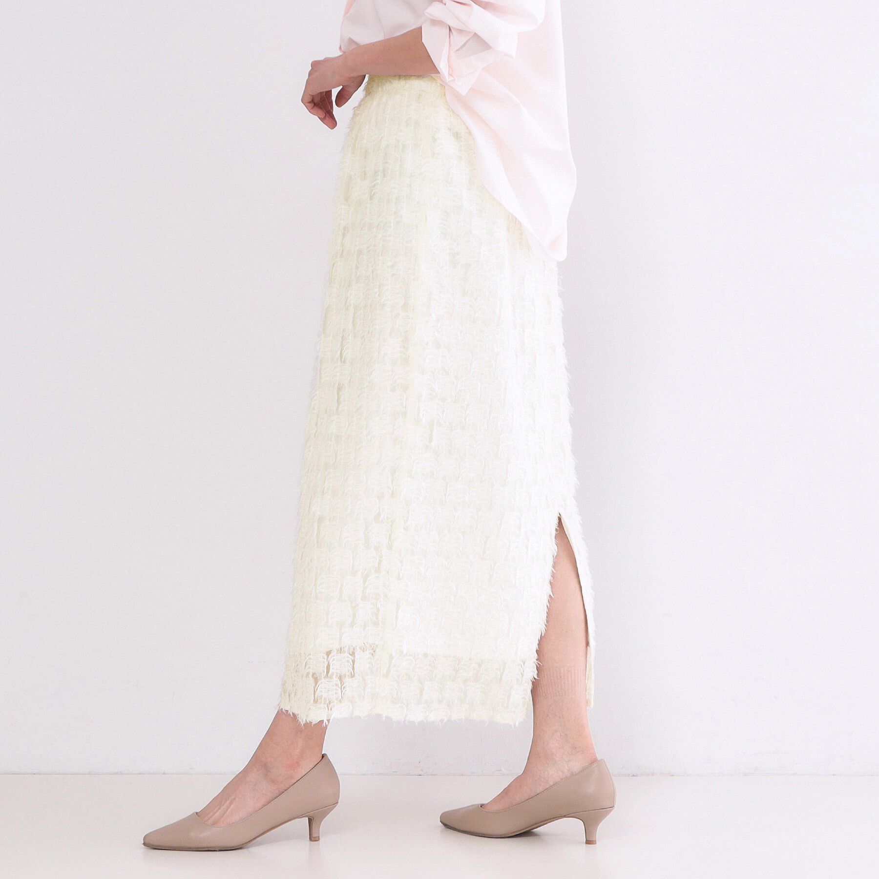 OPAQUE.CLIP「フリンジジャカードナロースカート【洗濯機OK】」|スカート|