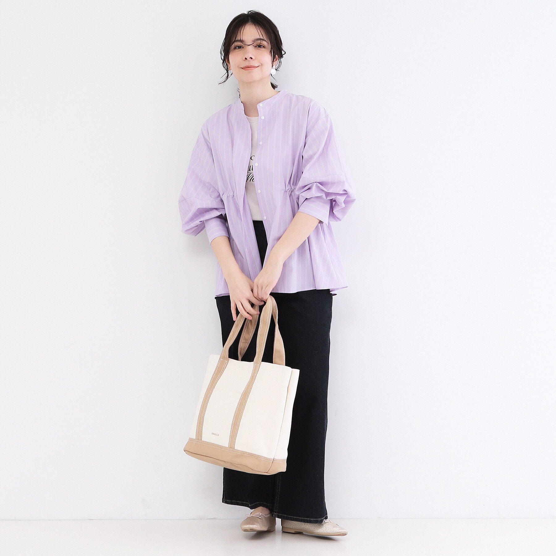 OPAQUE.CLIP「ストライプペプラムデザインブラウス【洗濯機OK】」|シャツ・ブラウス|