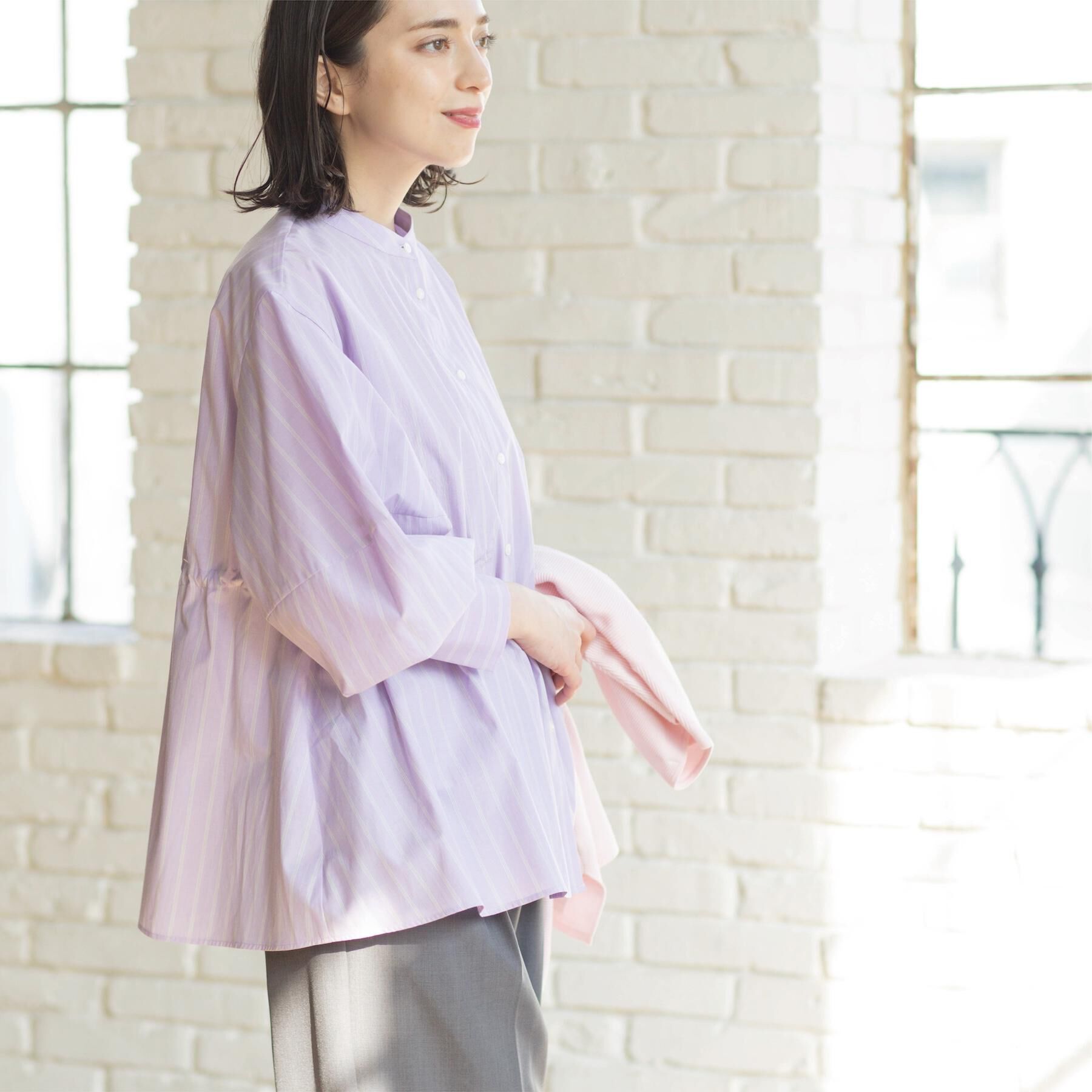 OPAQUE.CLIP「ストライプペプラムデザインブラウス【洗濯機OK】」|シャツ・ブラウス|