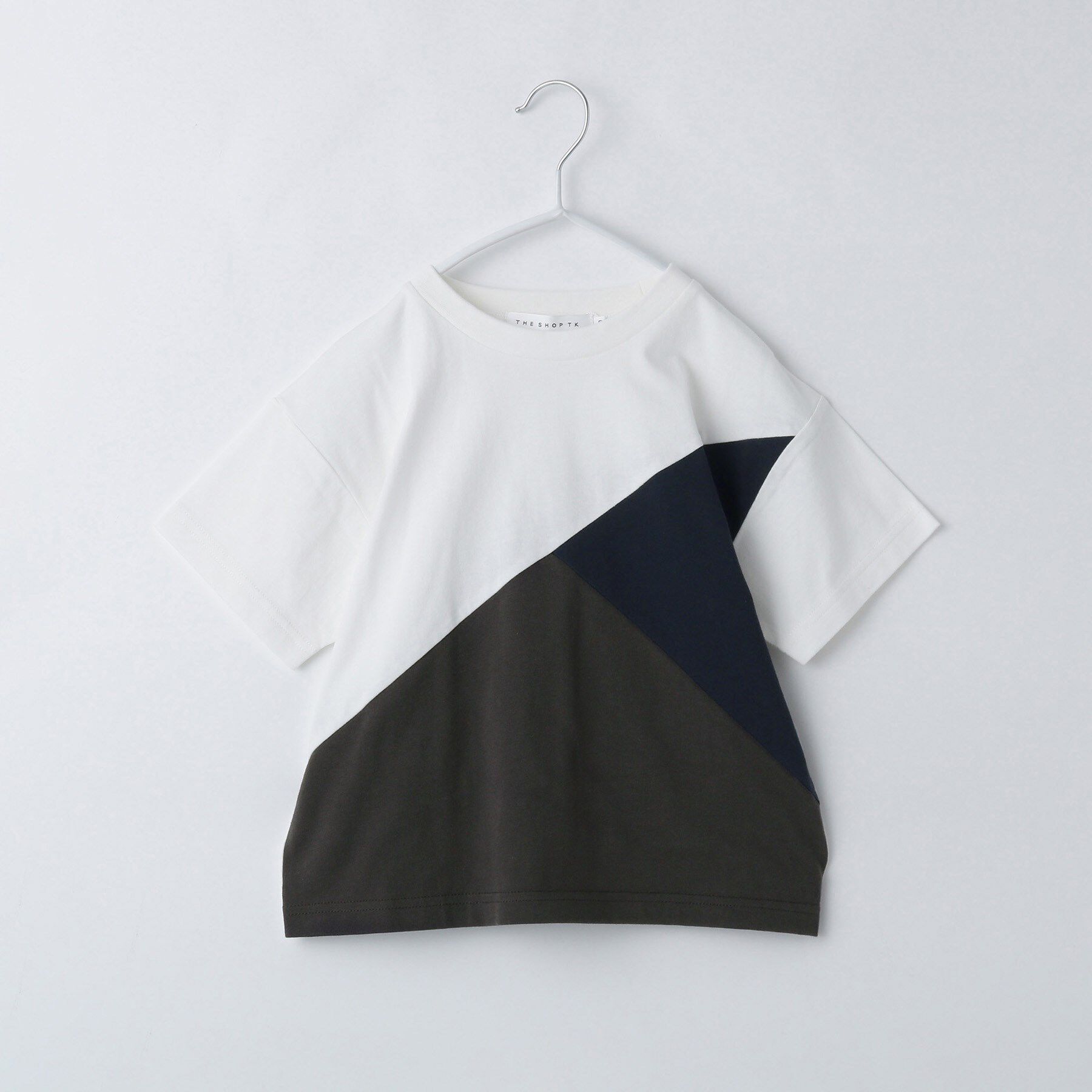 THE SHOP TK「【110－160】斜め切替配色Tシャツ/洗濯機OK」|Tシャツ・カットソー|オフホワイト(503