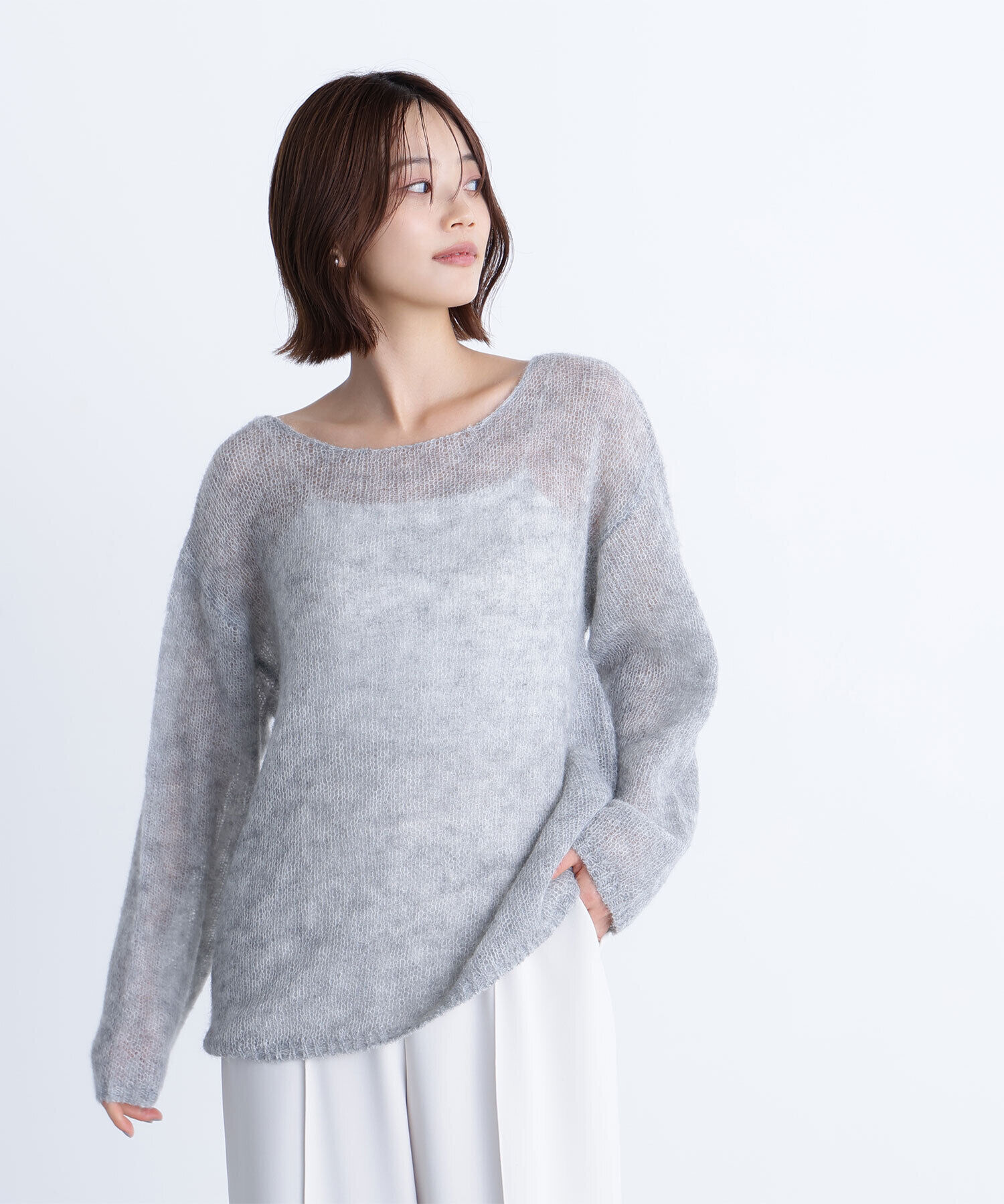  「モヘヤブレンドニット　　　　　　　」|ニット・セーター|グレー