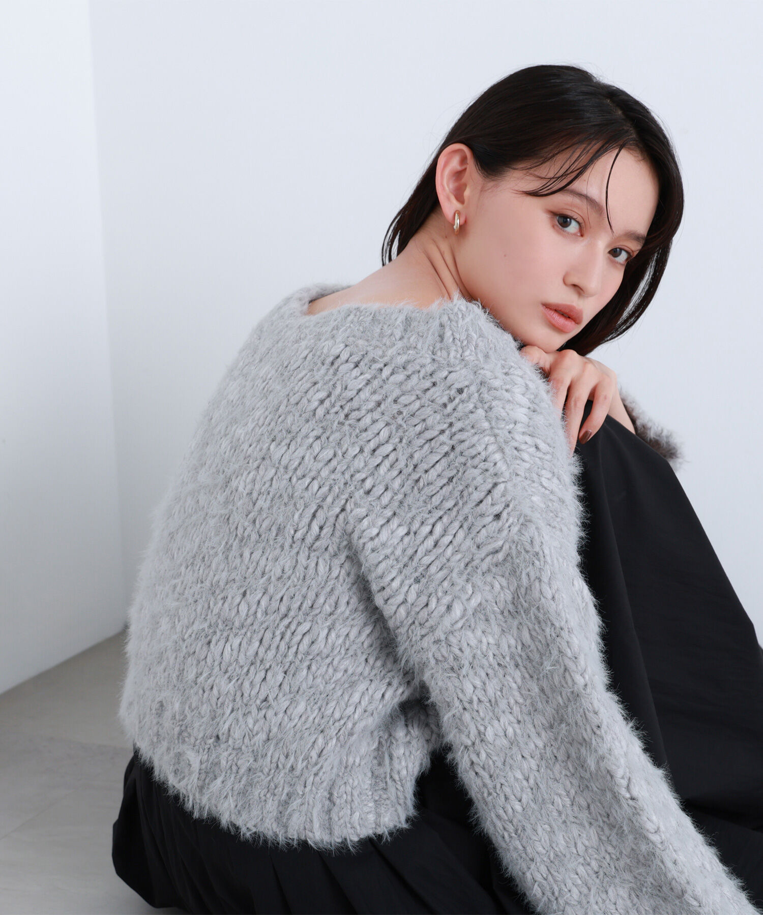  「2wayネックスラブヤーンニット」|ニット・セーター|グレー