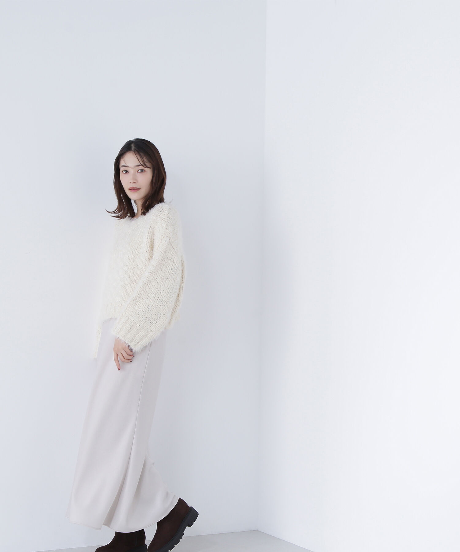  「2wayネックスラブヤーンニット」|ニット・セーター|