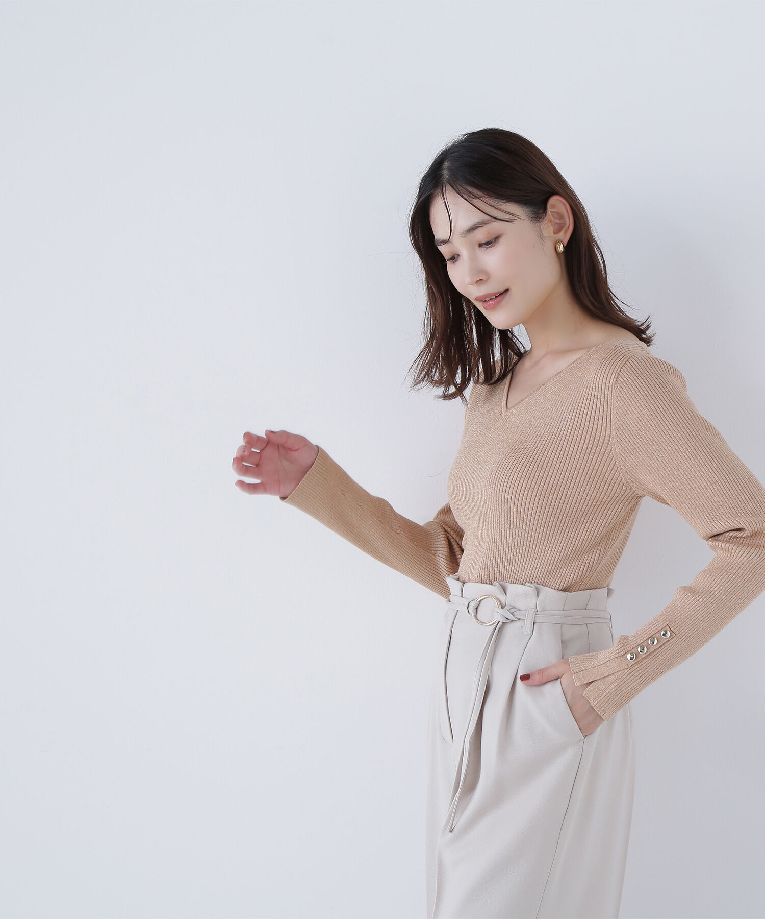  「ニュアンスネックラメリブニット」|ニット・セーター|