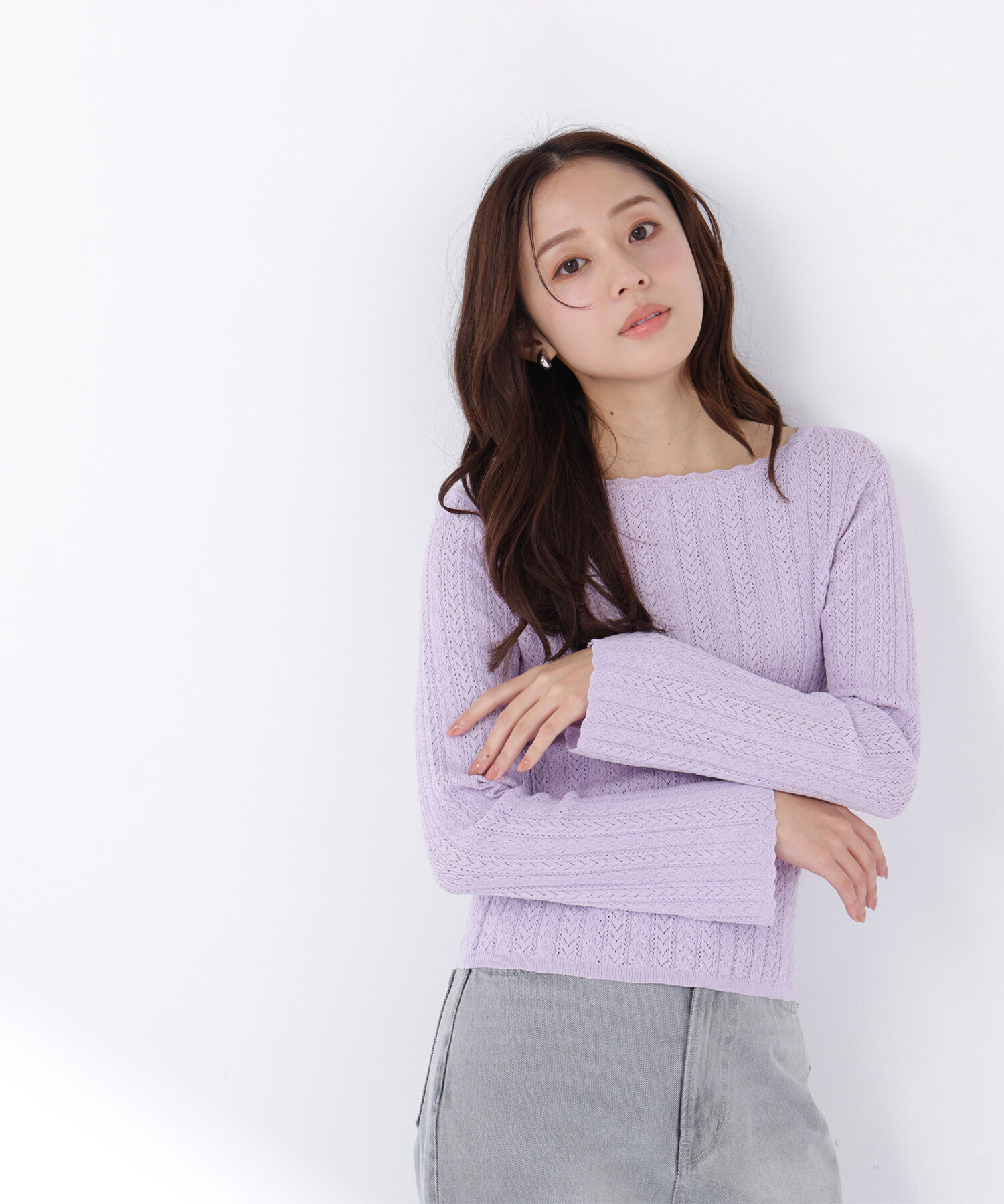  「柄編みスカラップニット」|ニット・セーター|ラベンダー