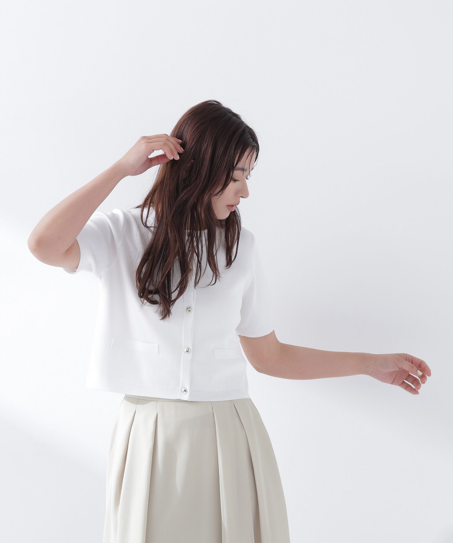  「シルクブレンドカーディガン半袖」|ニット・セーター|