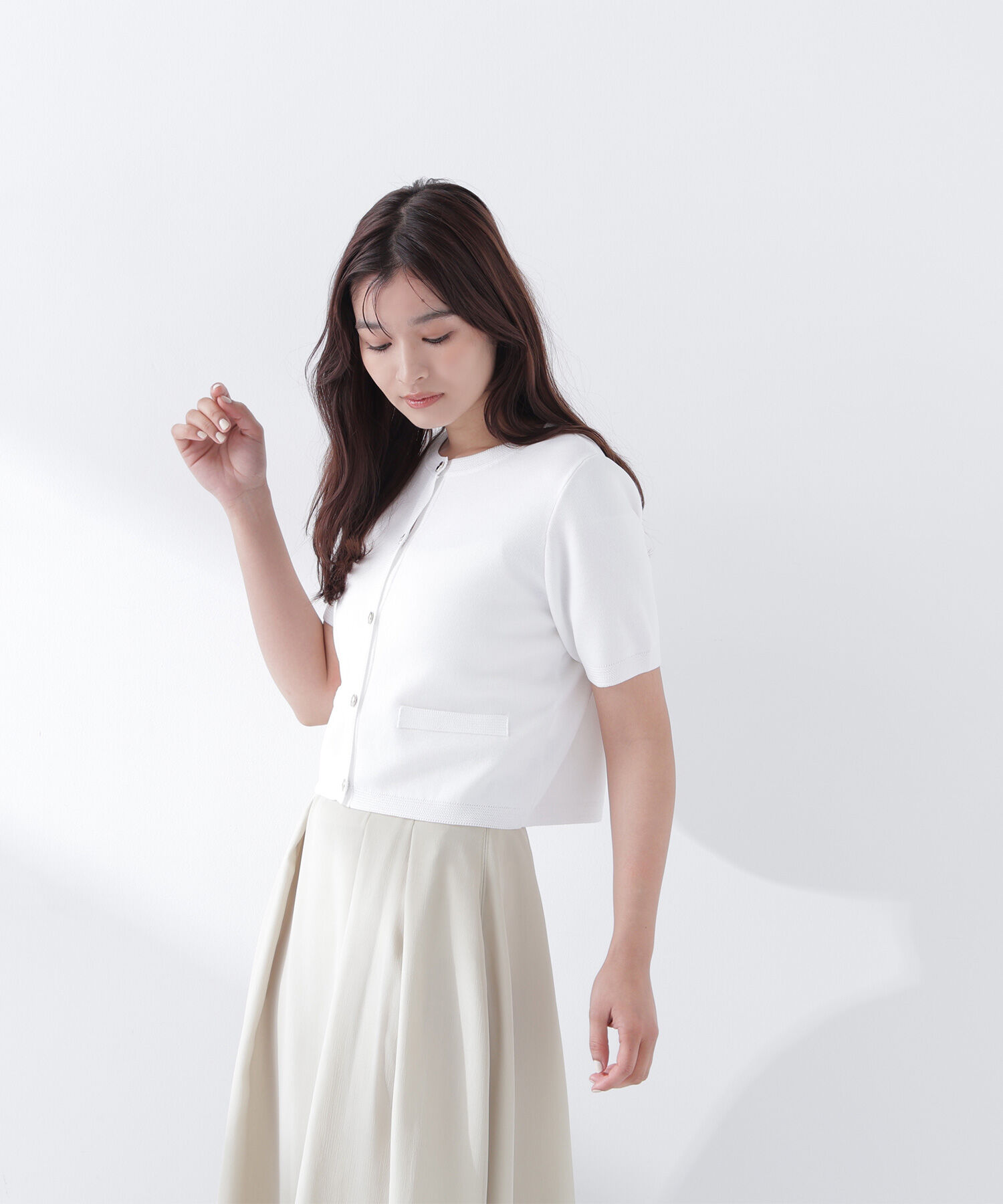  「シルクブレンドカーディガン半袖」|ニット・セーター|