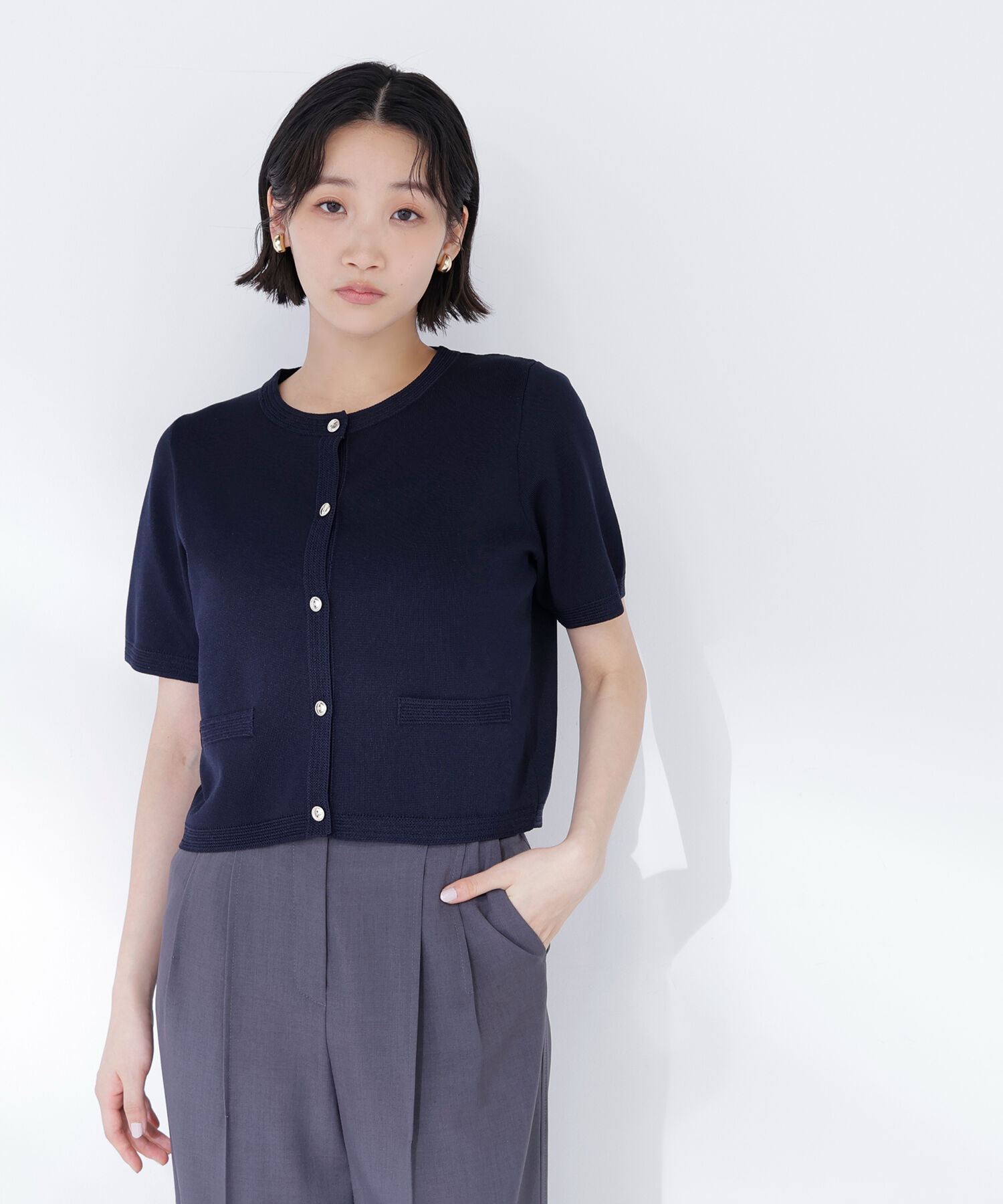  「シルクブレンドカーディガン半袖」|ニット・セーター|