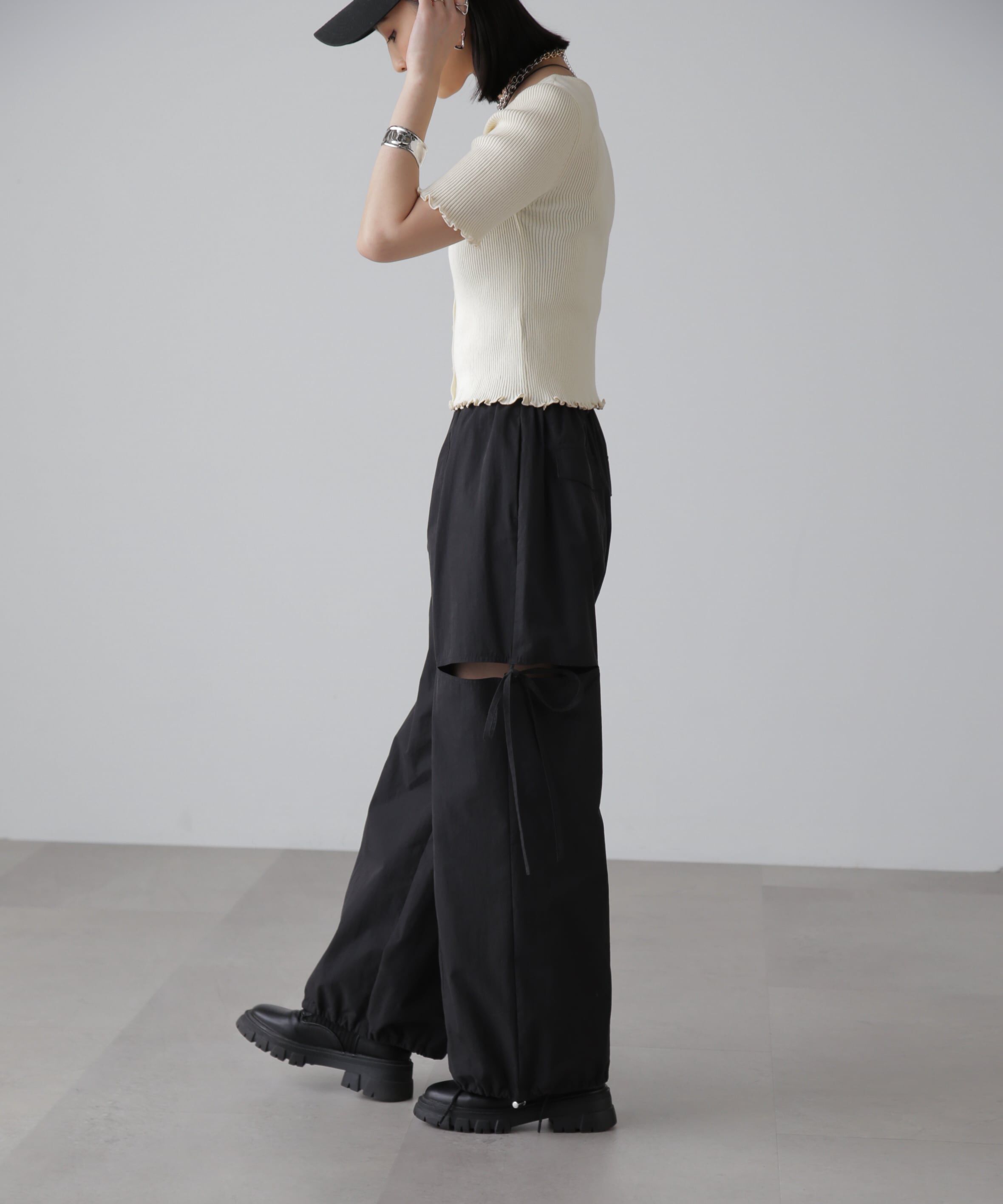  「前後2Wayメローフリル半袖ニット」|ニット・セーター|