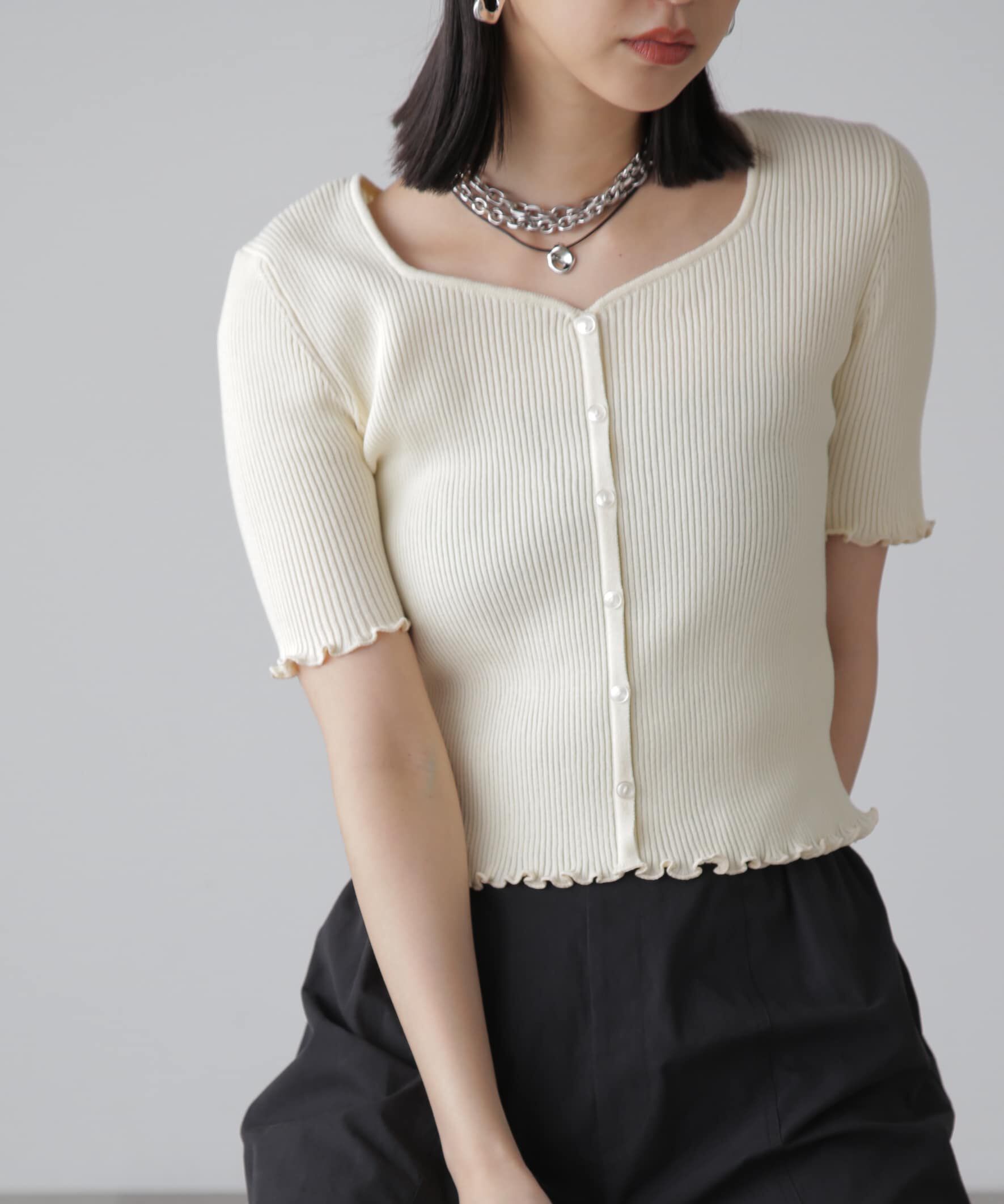  「前後2Wayメローフリル半袖ニット」|ニット・セーター|