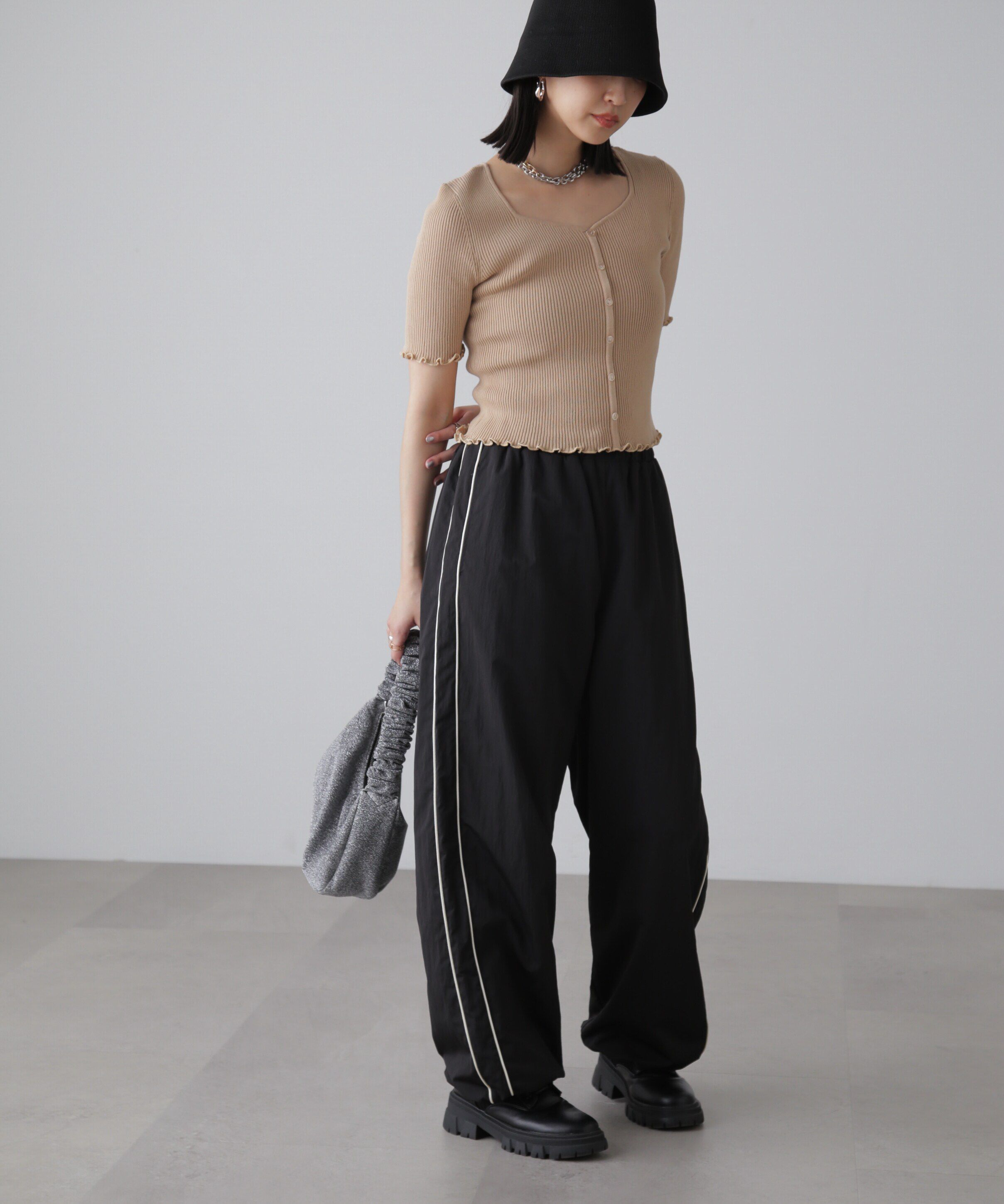  「前後2Wayメローフリル半袖ニット」|ニット・セーター|