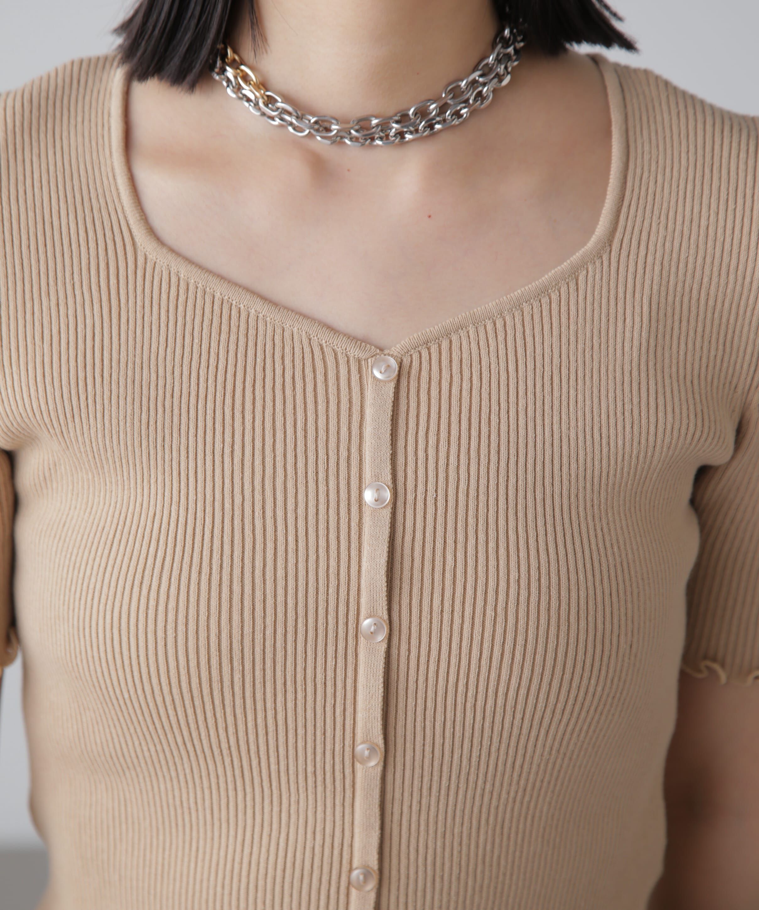  「前後2Wayメローフリル半袖ニット」|ニット・セーター|