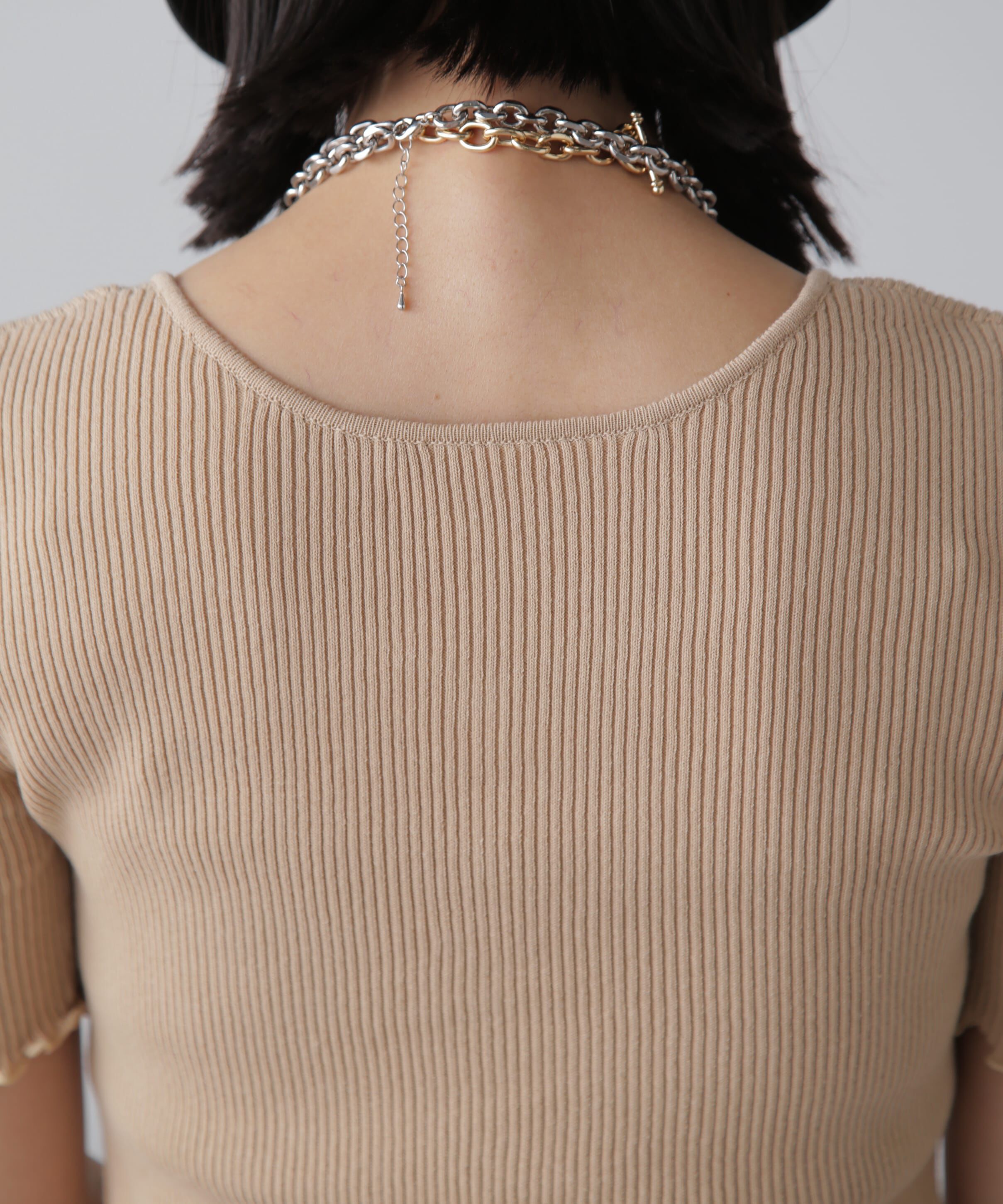  「前後2Wayメローフリル半袖ニット」|ニット・セーター|