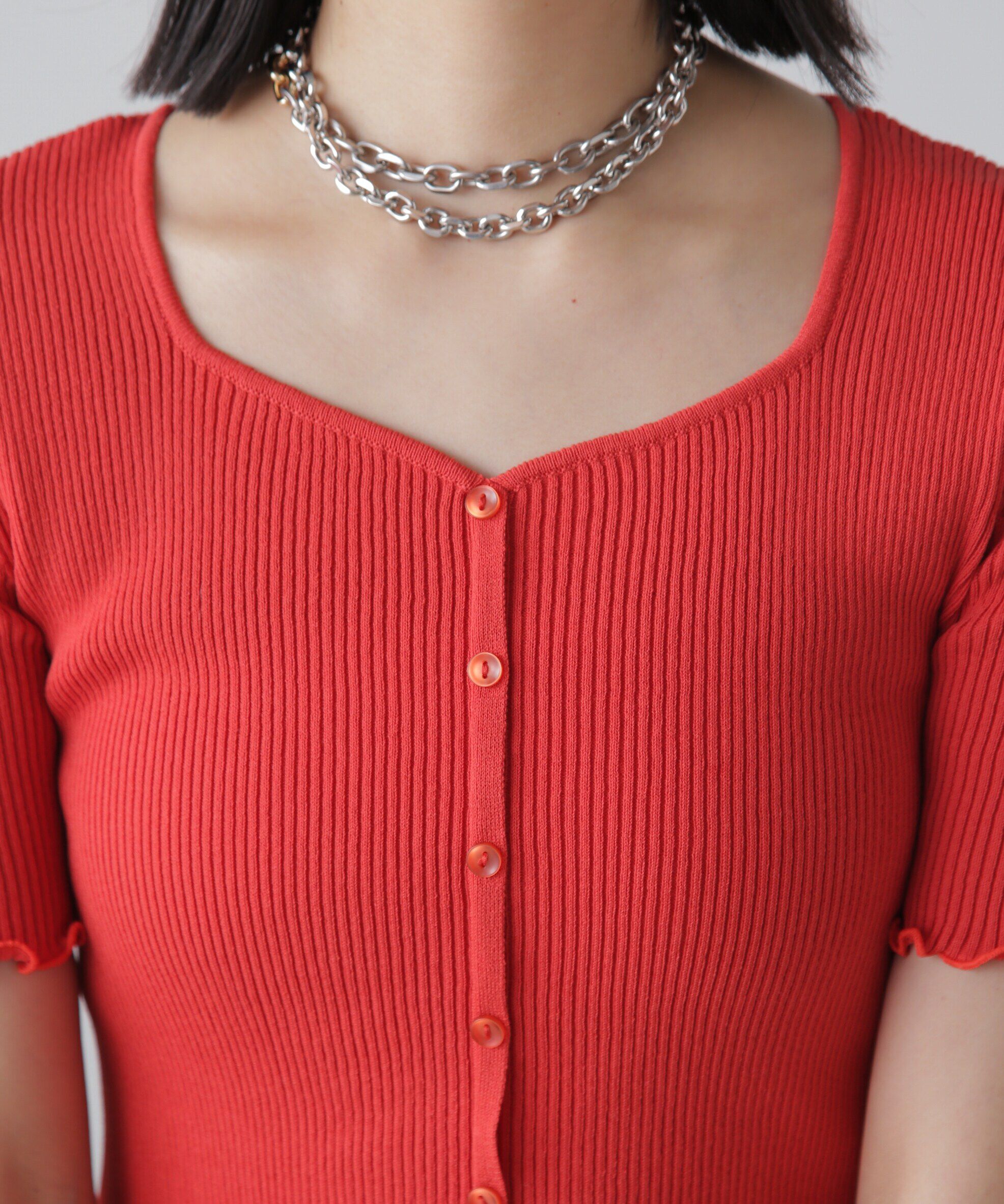  「前後2Wayメローフリル半袖ニット」|ニット・セーター|