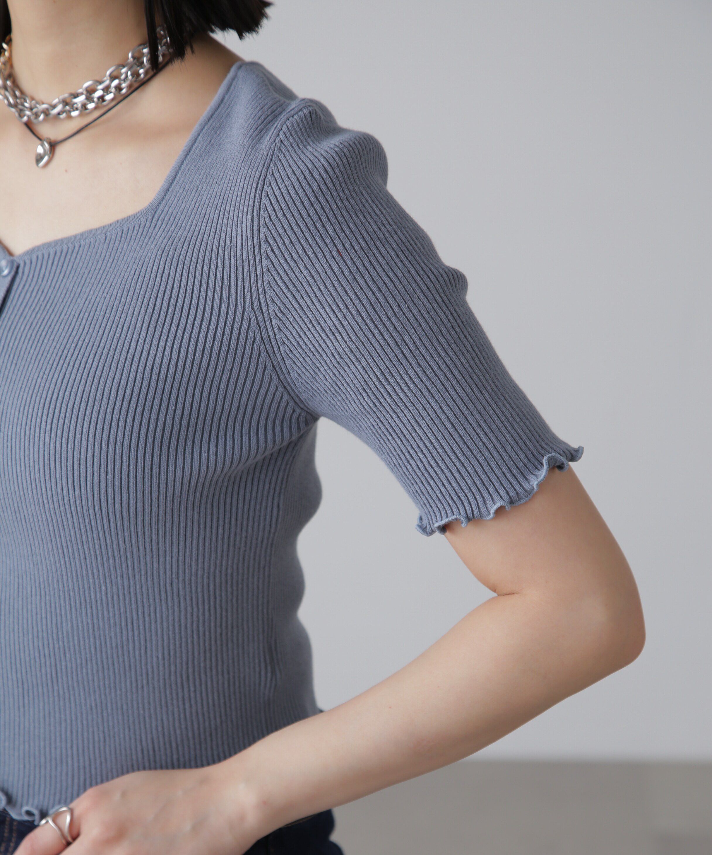  「前後2Wayメローフリル半袖ニット」|ニット・セーター|