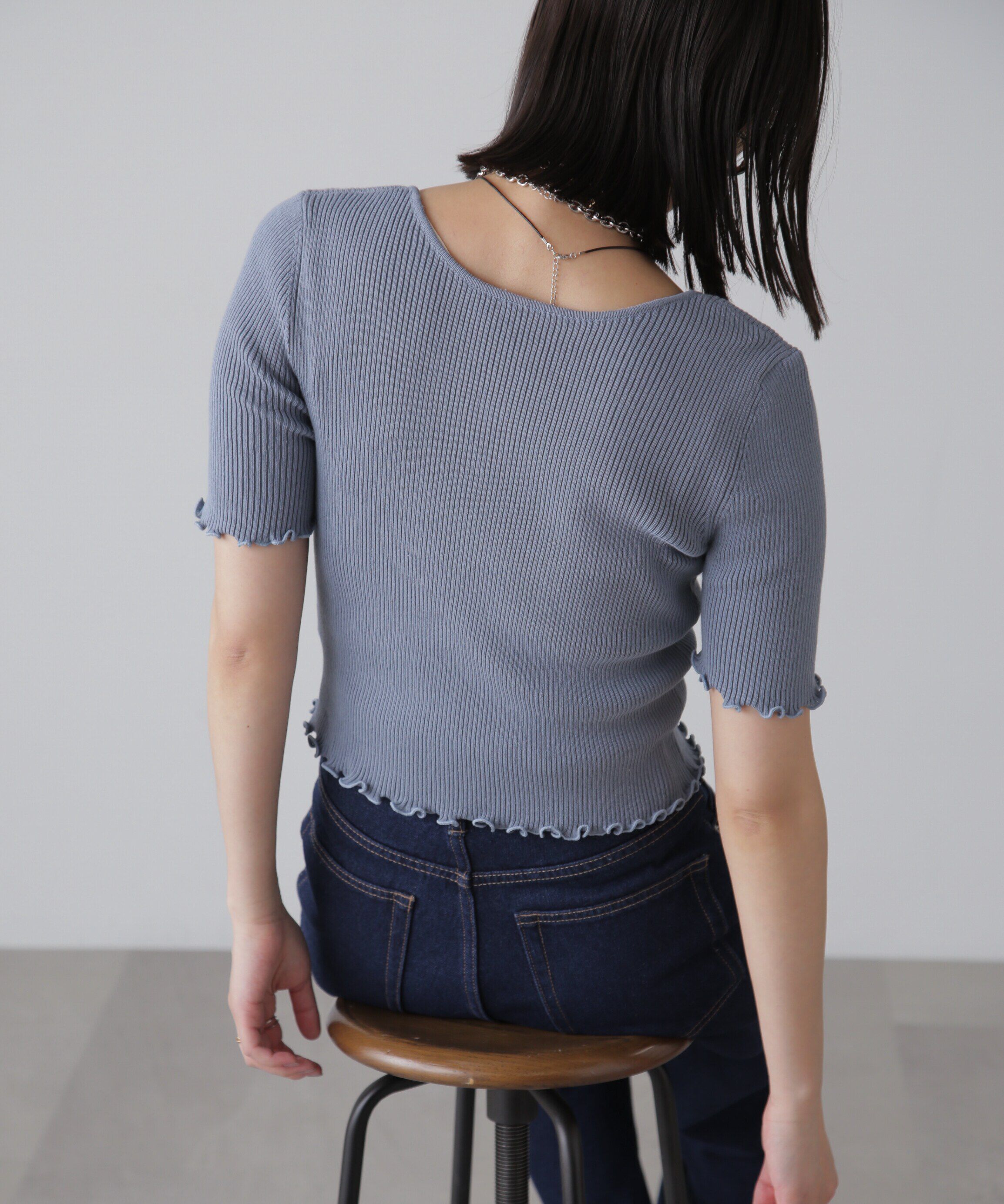  「前後2Wayメローフリル半袖ニット」|ニット・セーター|