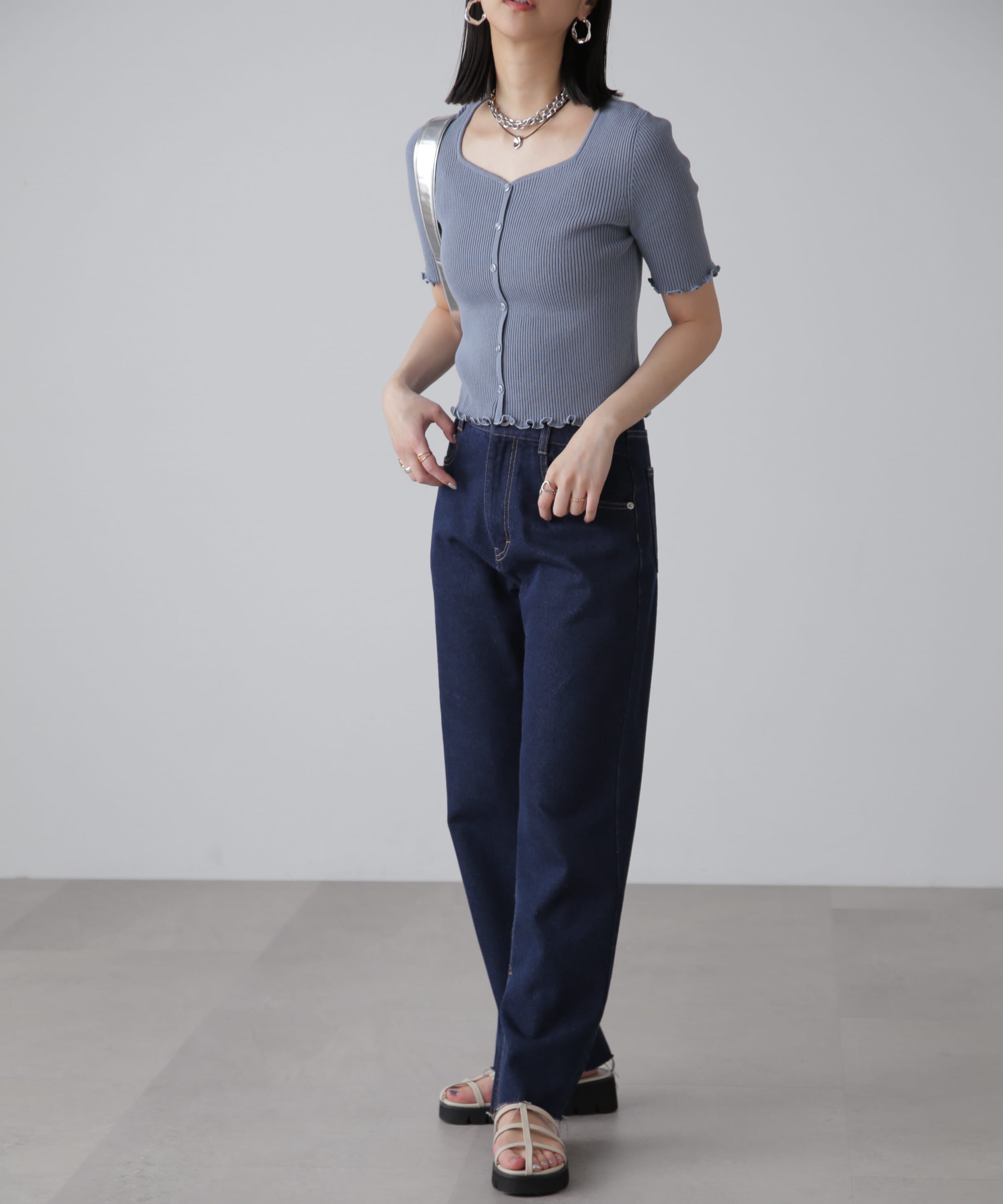  「前後2Wayメローフリル半袖ニット」|ニット・セーター|