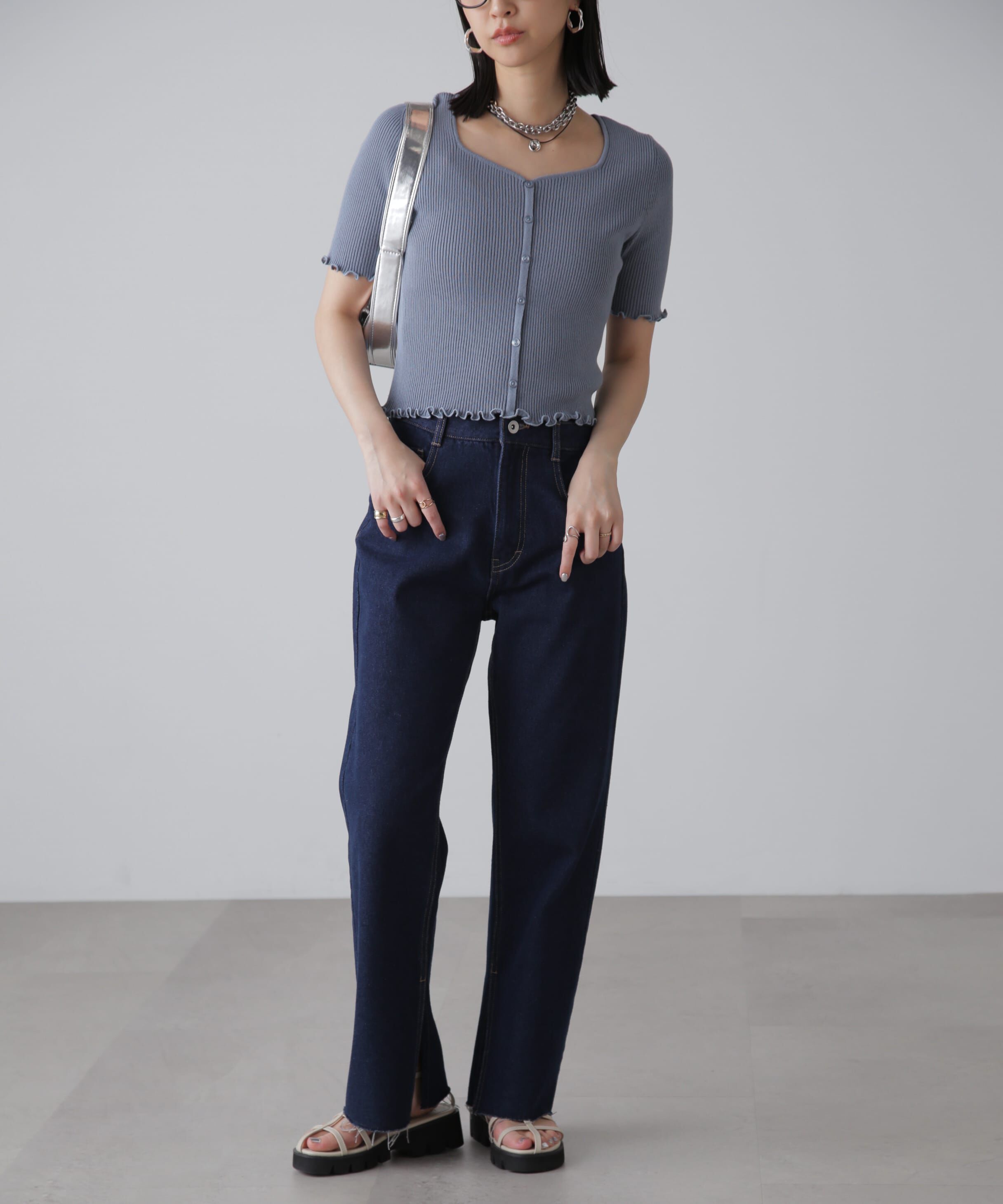  「前後2Wayメローフリル半袖ニット」|ニット・セーター|