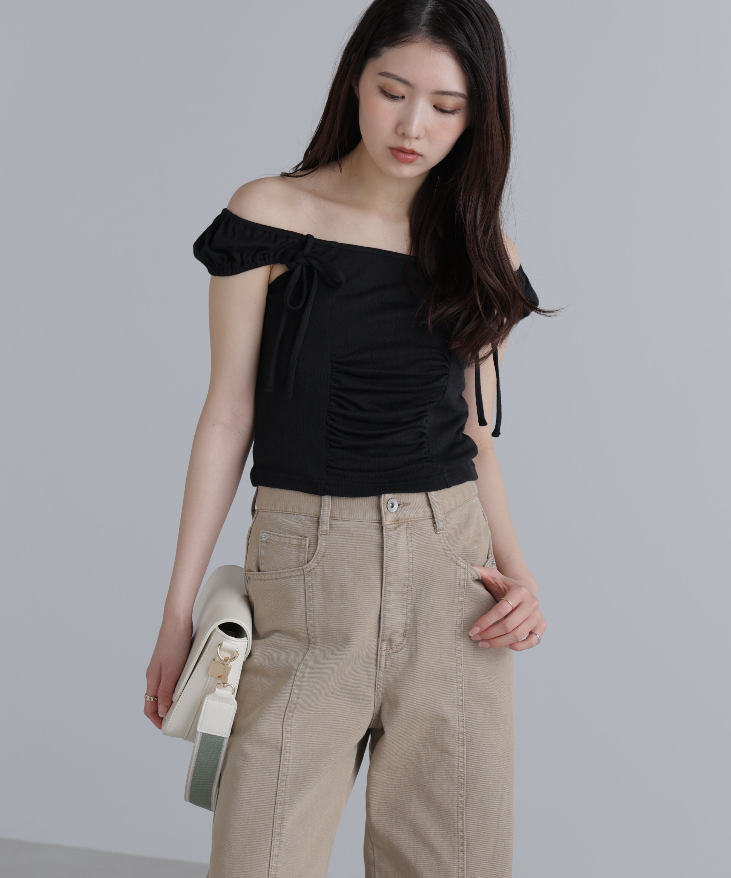  「オフショルリボンカットソー」|Tシャツ・カットソー|