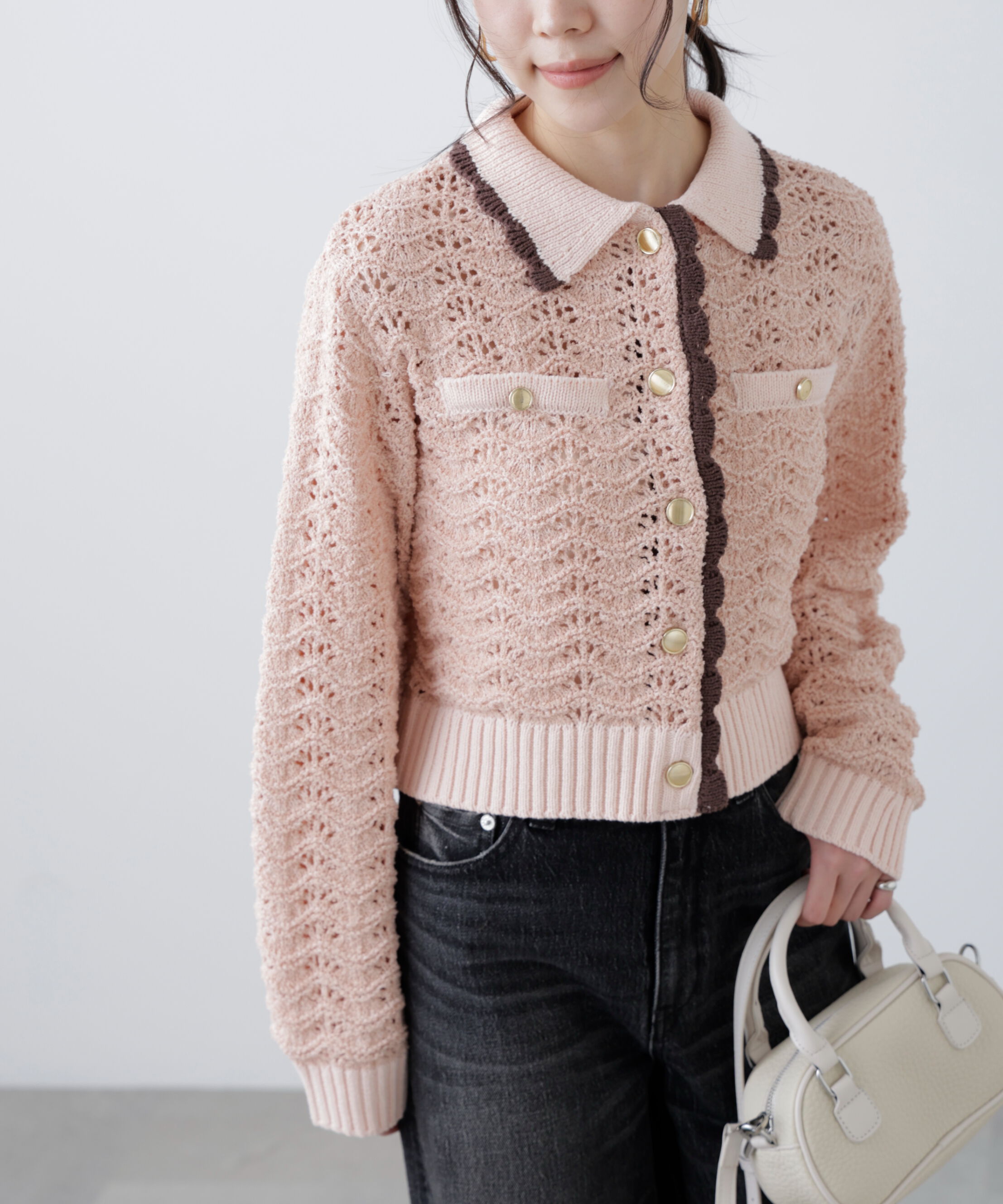  「ミニブークレツィードライク配色ニットカーディガン」|ニット・セーター|