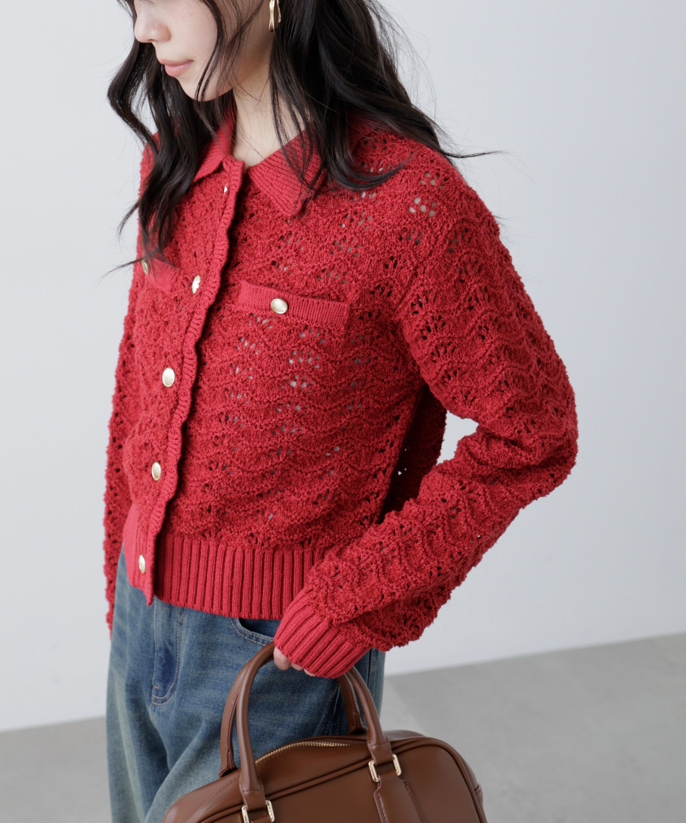  「ミニブークレツィードライク配色ニットカーディガン」|ニット・セーター|