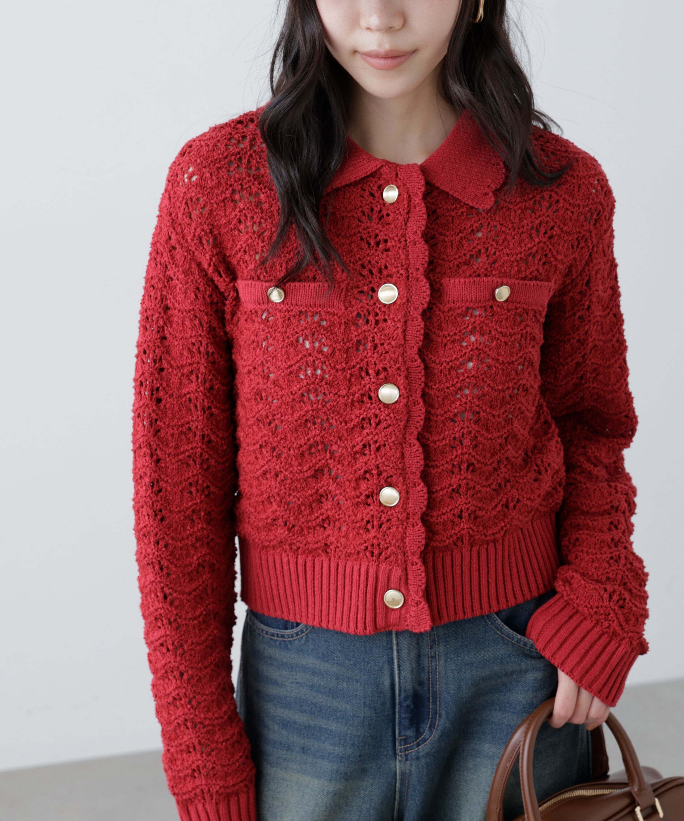  「ミニブークレツィードライク配色ニットカーディガン」|ニット・セーター|