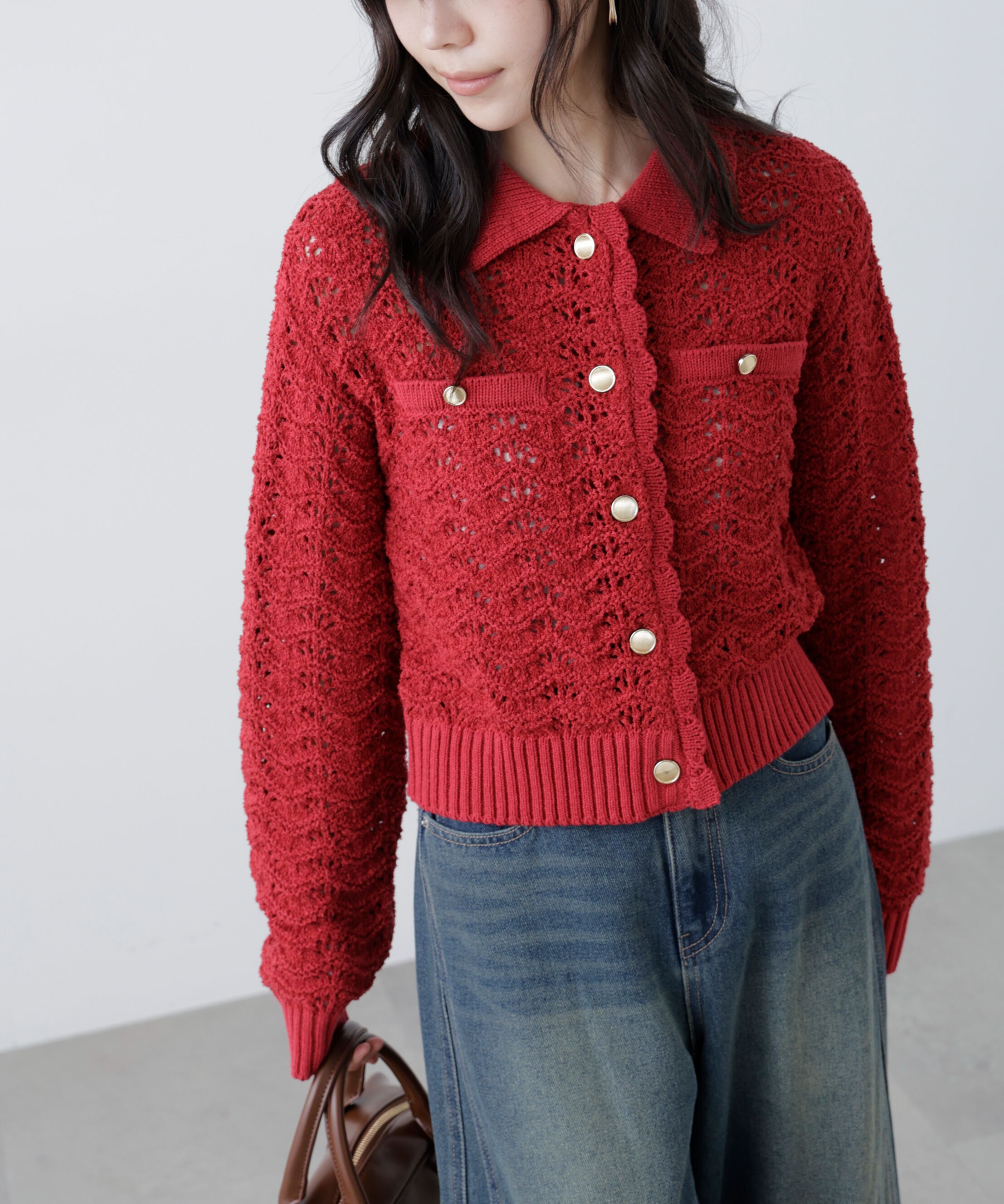  「ミニブークレツィードライク配色ニットカーディガン」|ニット・セーター|