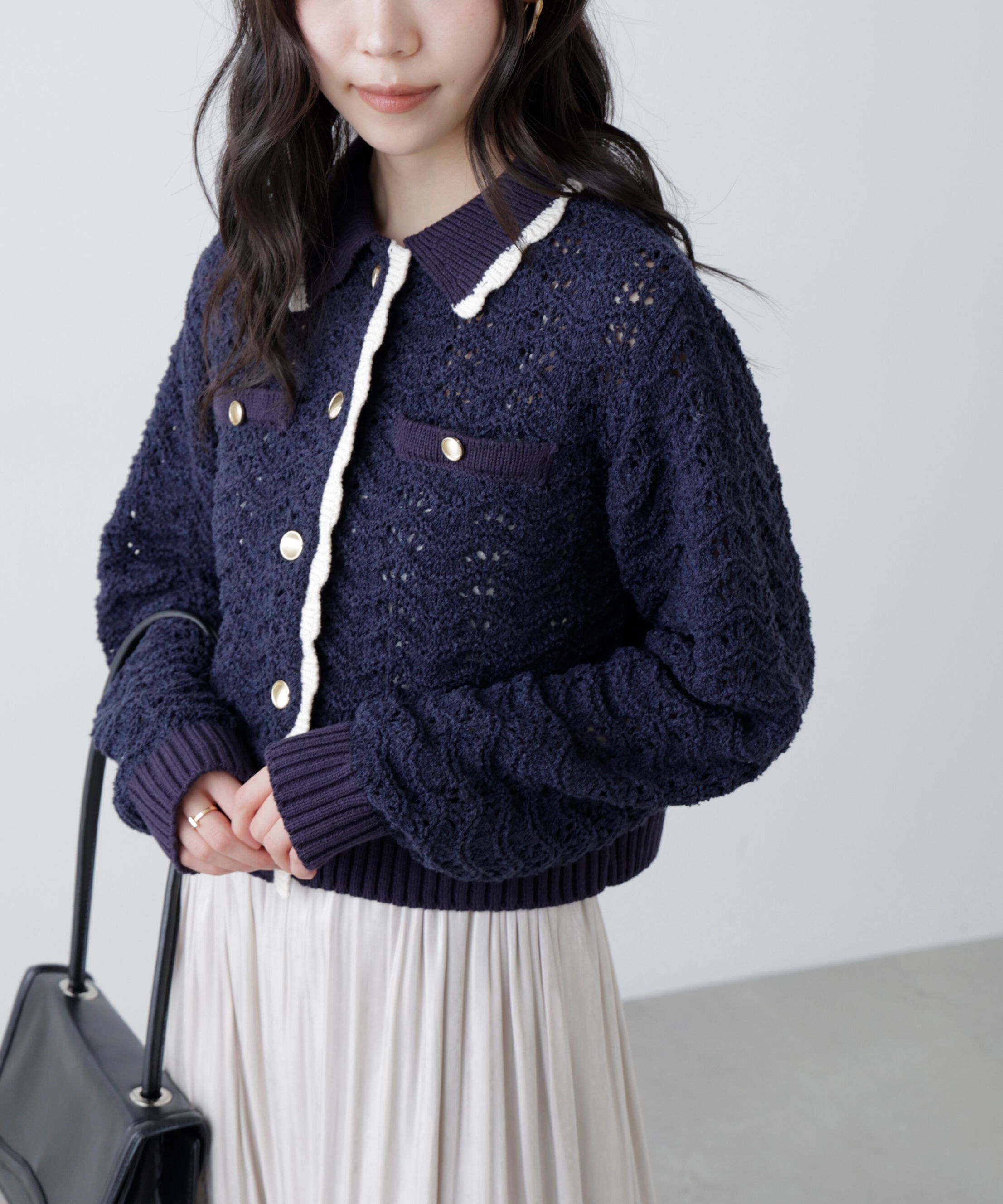  「ミニブークレツィードライク配色ニットカーディガン」|ニット・セーター|