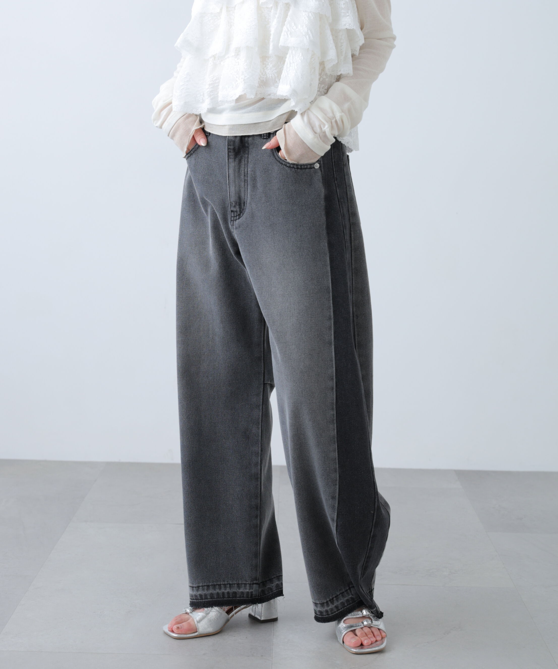  「[低身長サイズ/Sシリーズ]配色パネルバレルワイドパンツ」|その他|