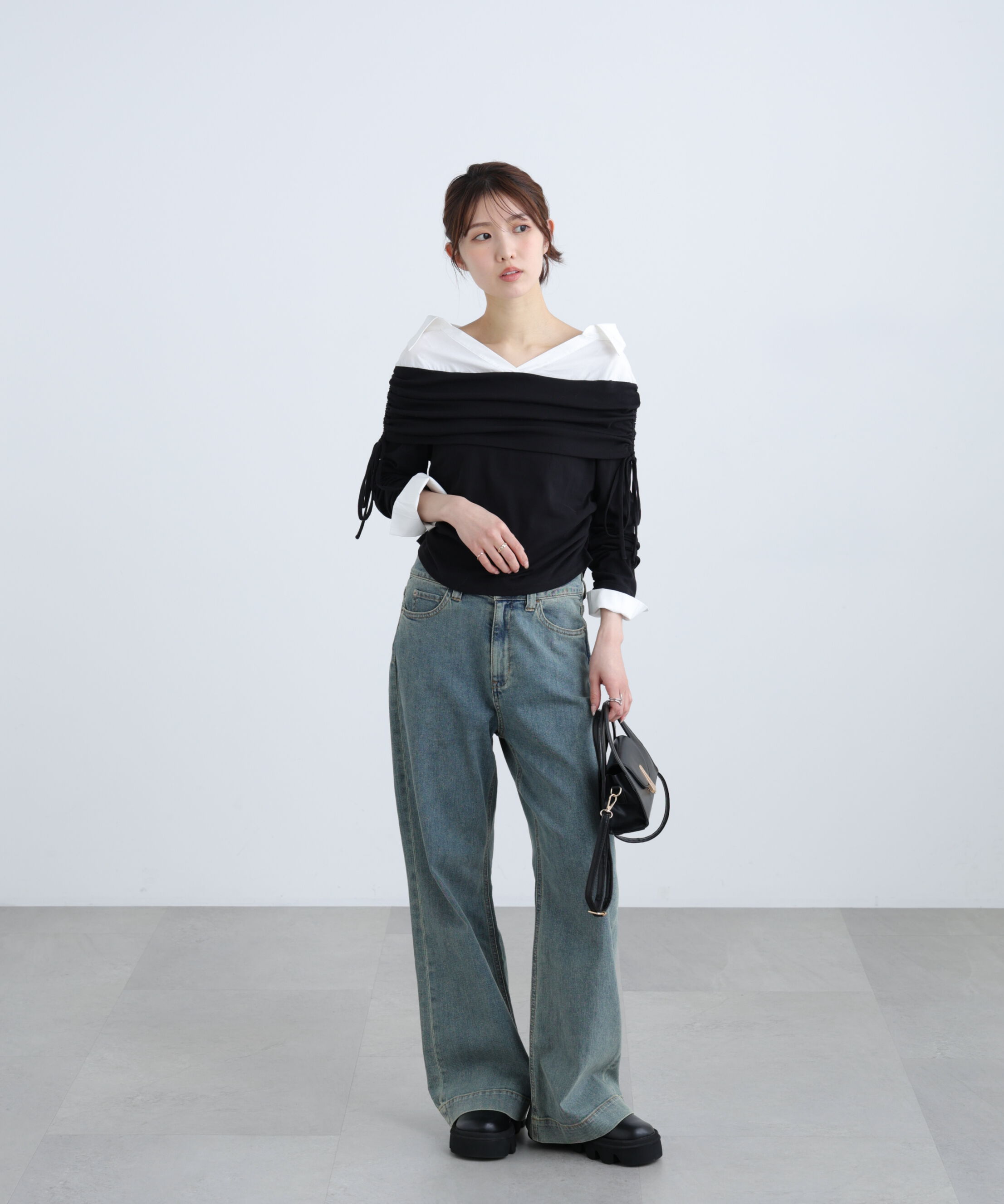  「シャツレイヤードオフショルダー」|Tシャツ・カットソー|