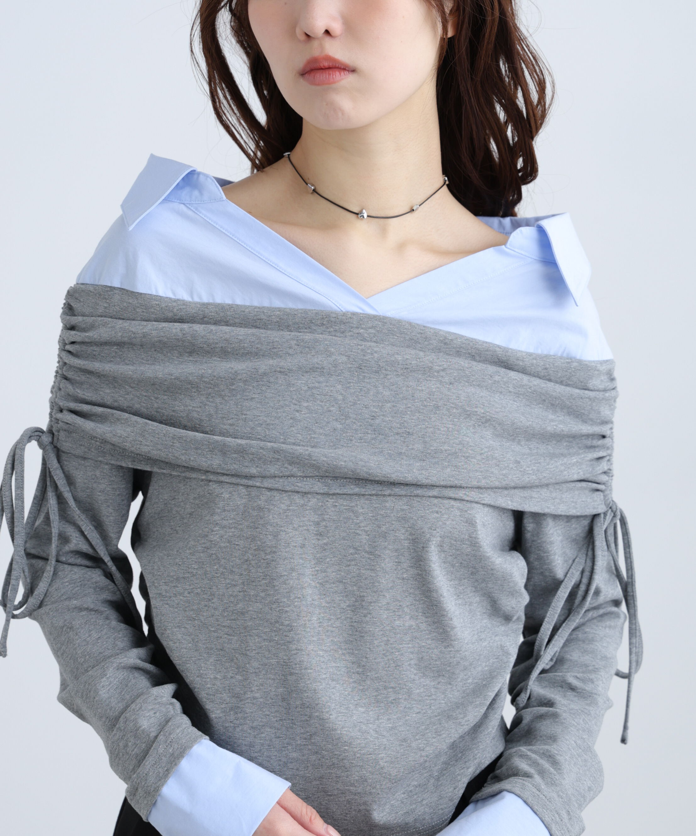  「シャツレイヤードオフショルダー」|Tシャツ・カットソー|