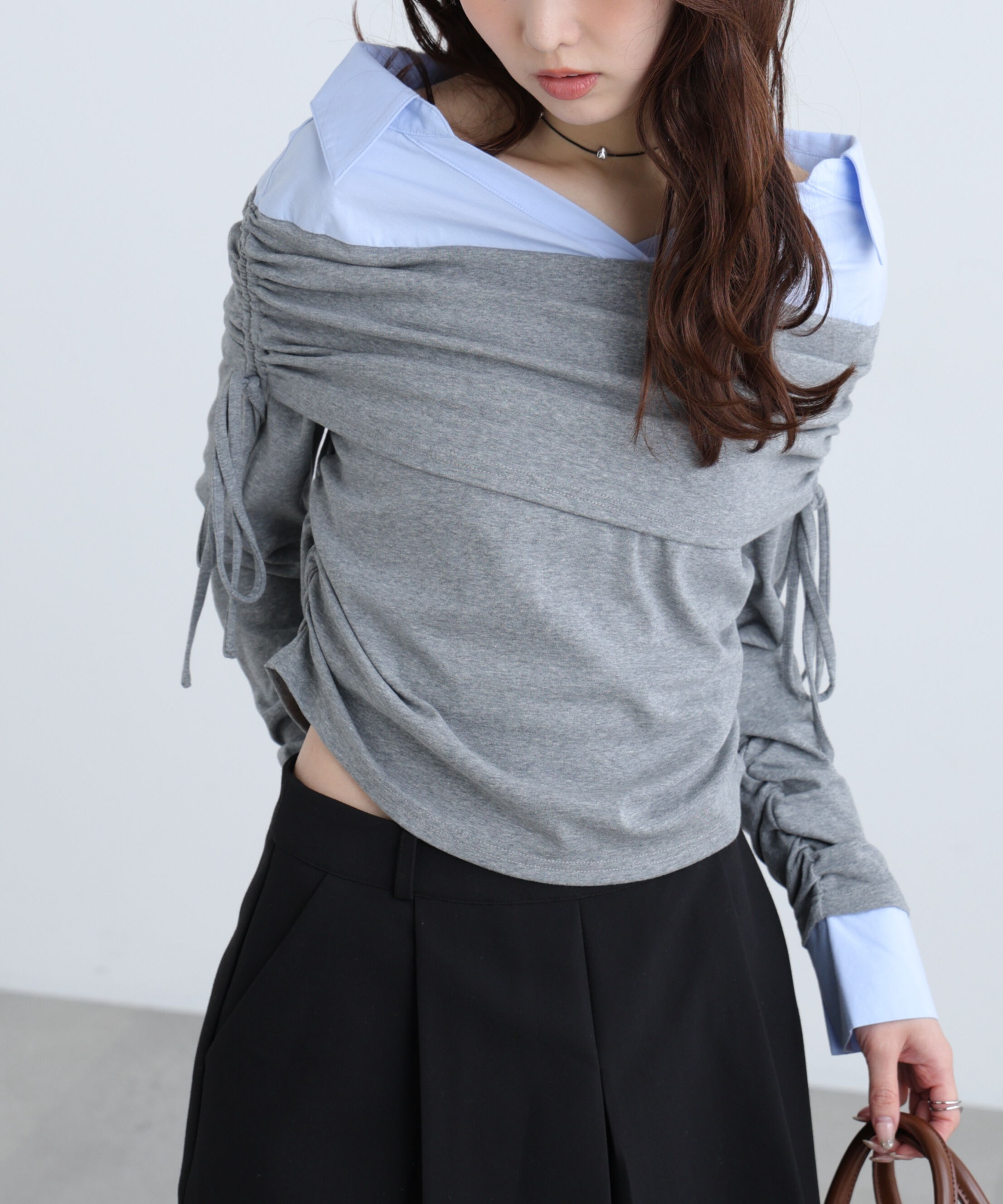  「シャツレイヤードオフショルダー」|Tシャツ・カットソー|