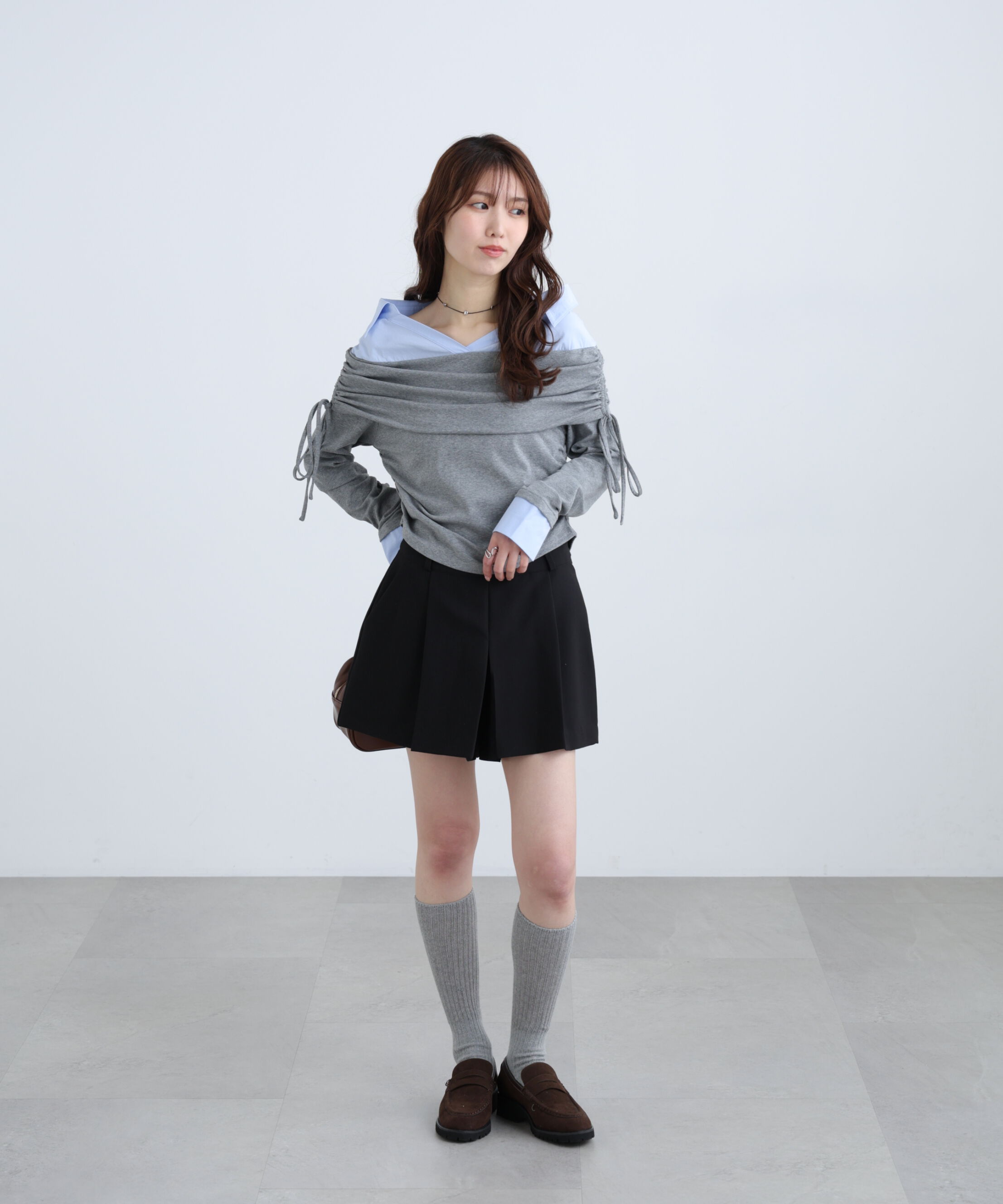  「シャツレイヤードオフショルダー」|Tシャツ・カットソー|