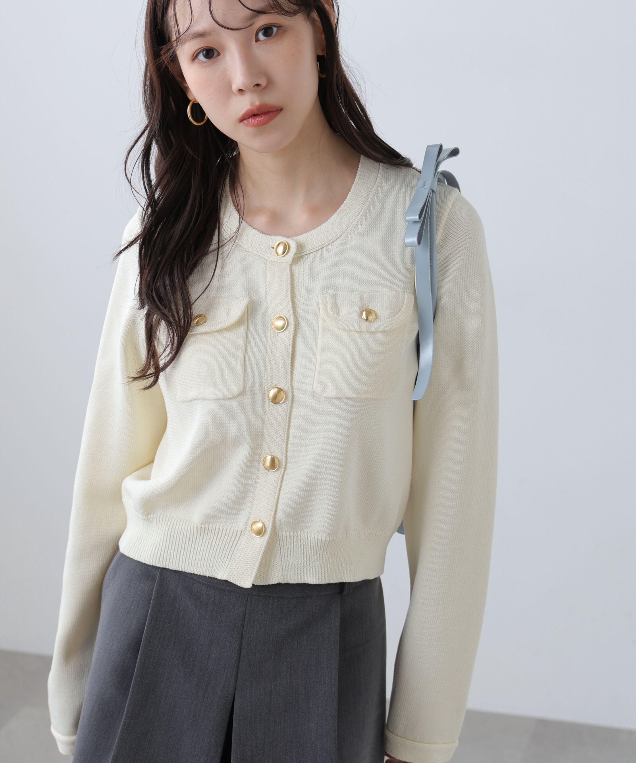  「フロントポケット金ボタンニットカーディガン」|ニット・セーター|