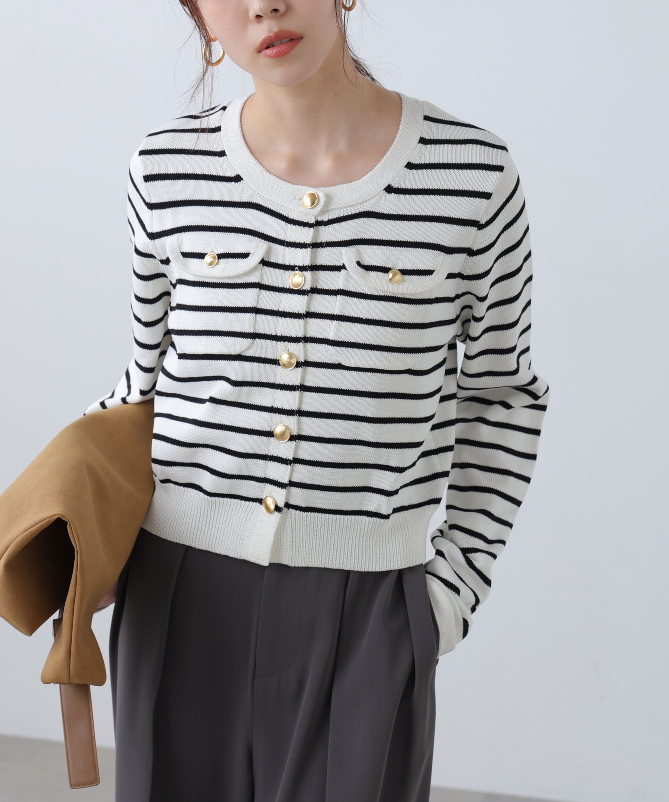  「フロントポケット金ボタンニットカーディガン」|ニット・セーター|