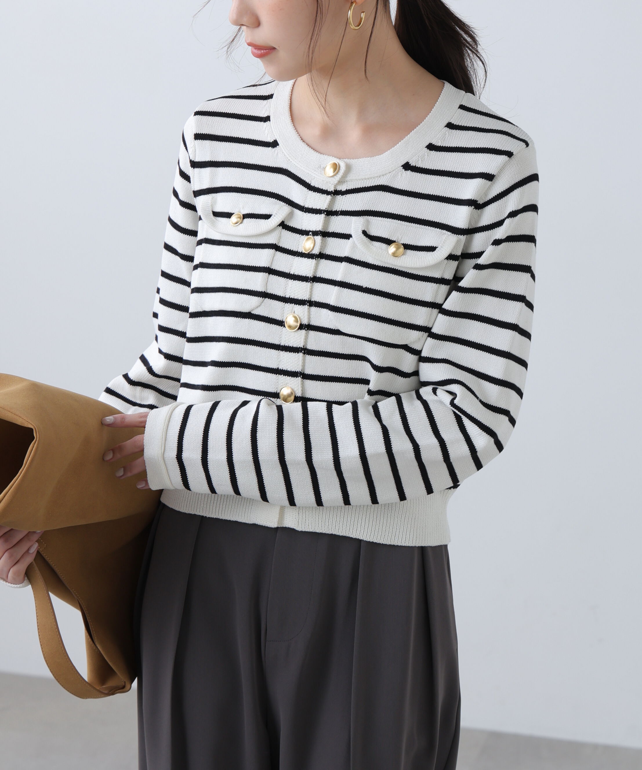  「フロントポケット金ボタンニットカーディガン」|ニット・セーター|