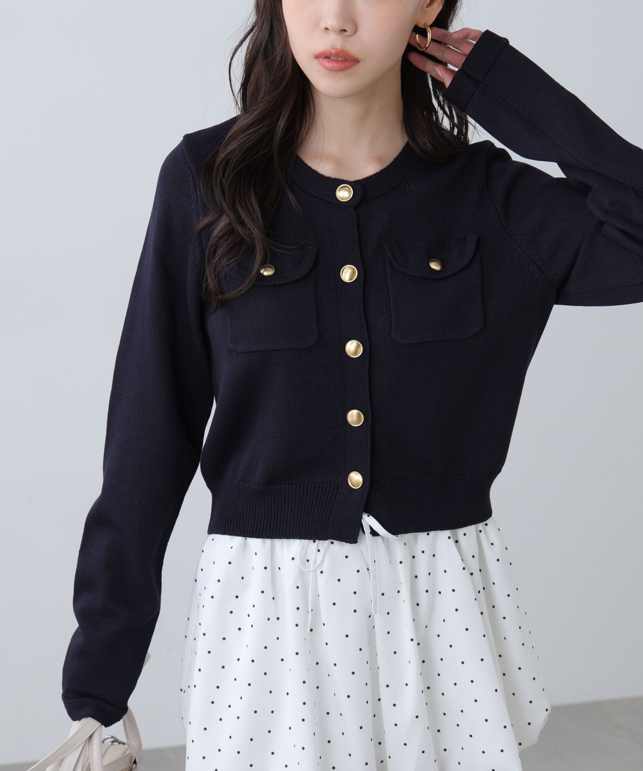  「フロントポケット金ボタンニットカーディガン」|ニット・セーター|