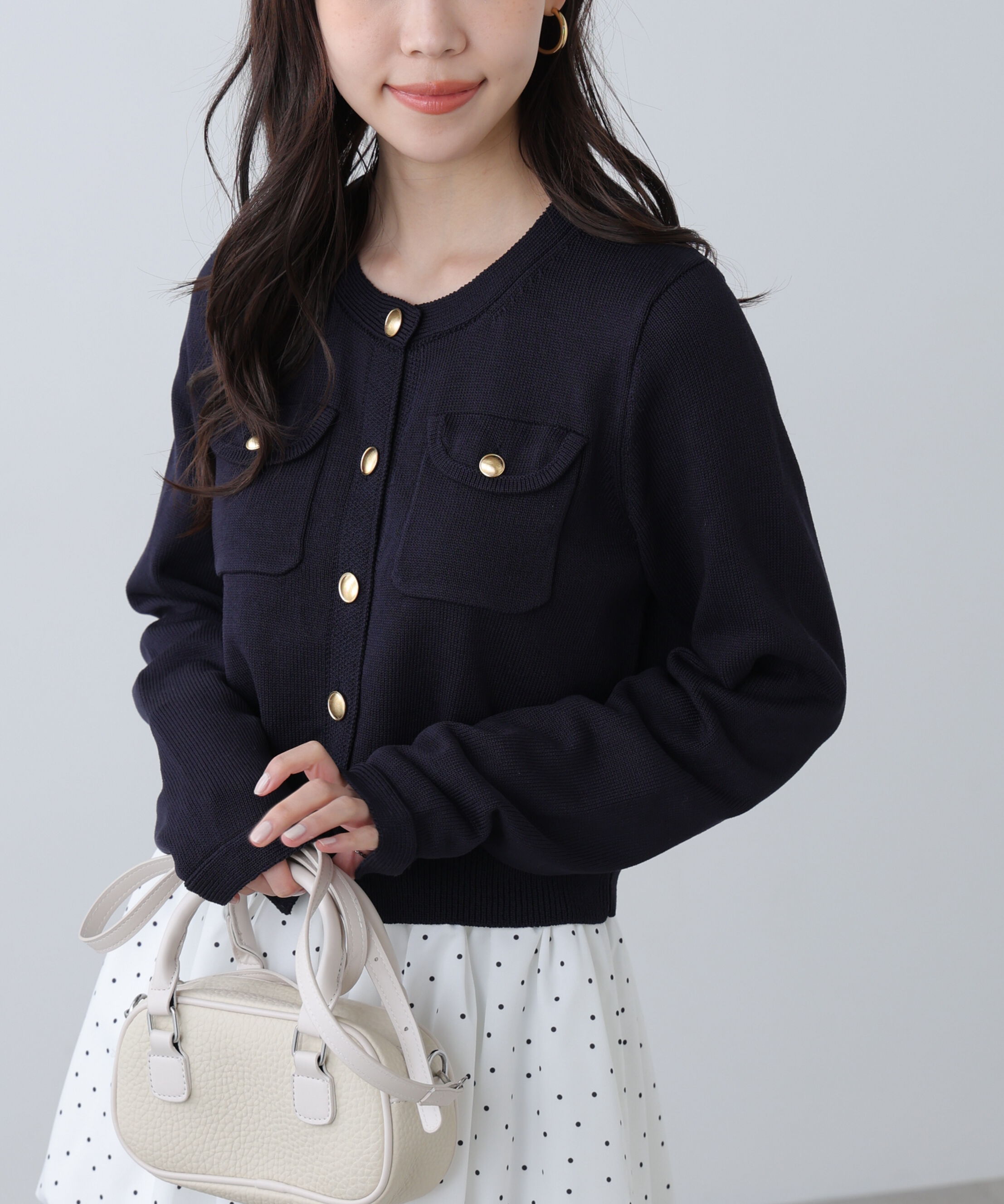  「フロントポケット金ボタンニットカーディガン」|ニット・セーター|
