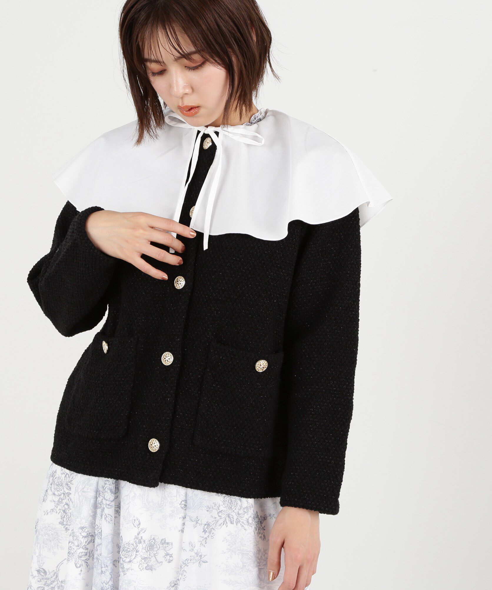  「エリツキツイードニットカーディガン」|ニット・セーター|ブラック