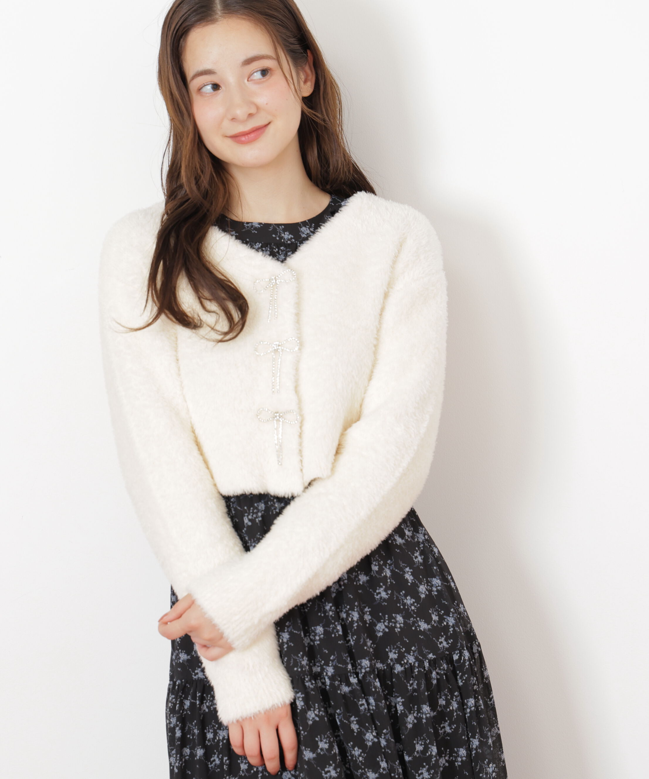  「リボンビジューフェザーカーディガン」|ニット・セーター|