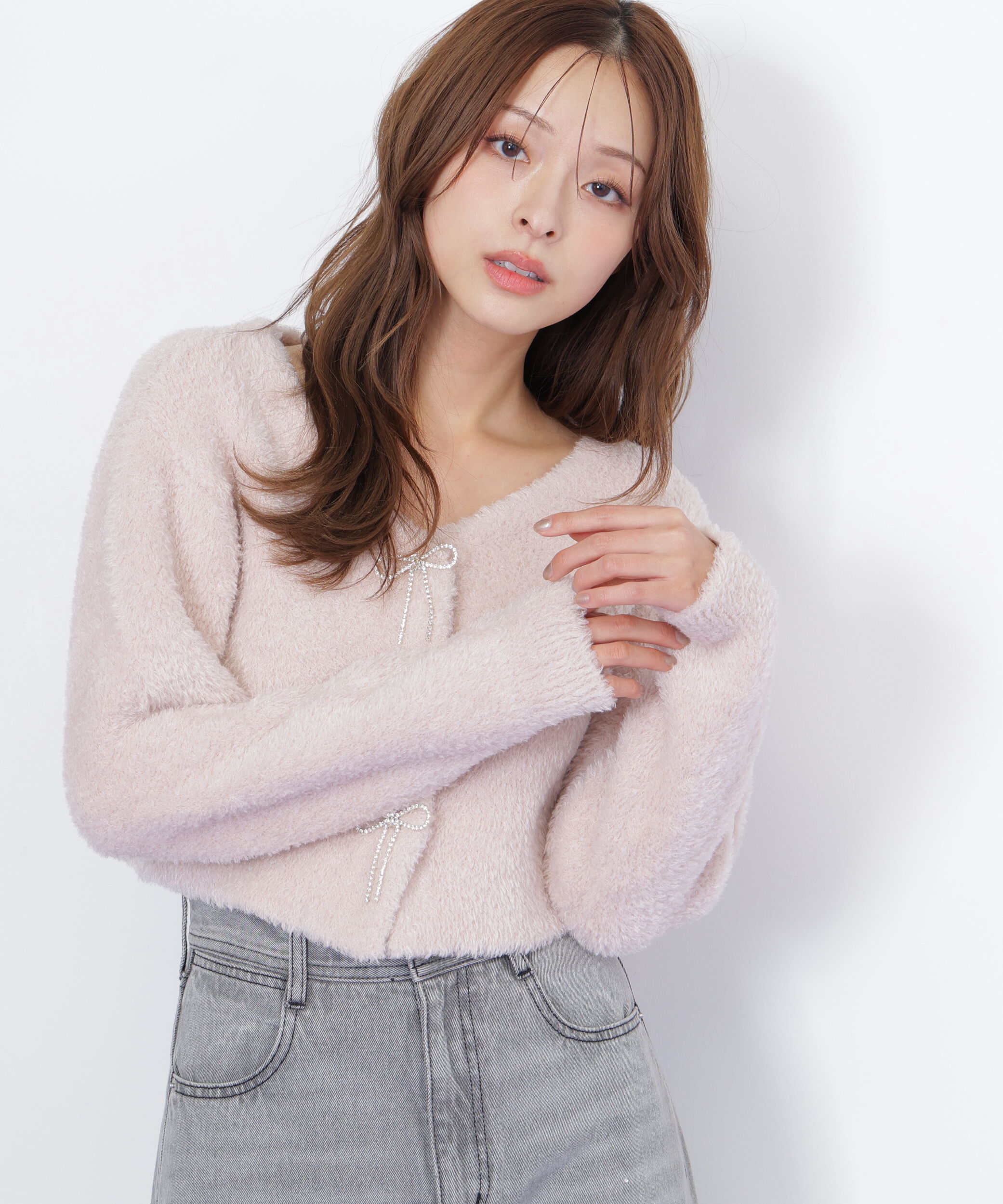  「リボンビジューフェザーカーディガン」|ニット・セーター|