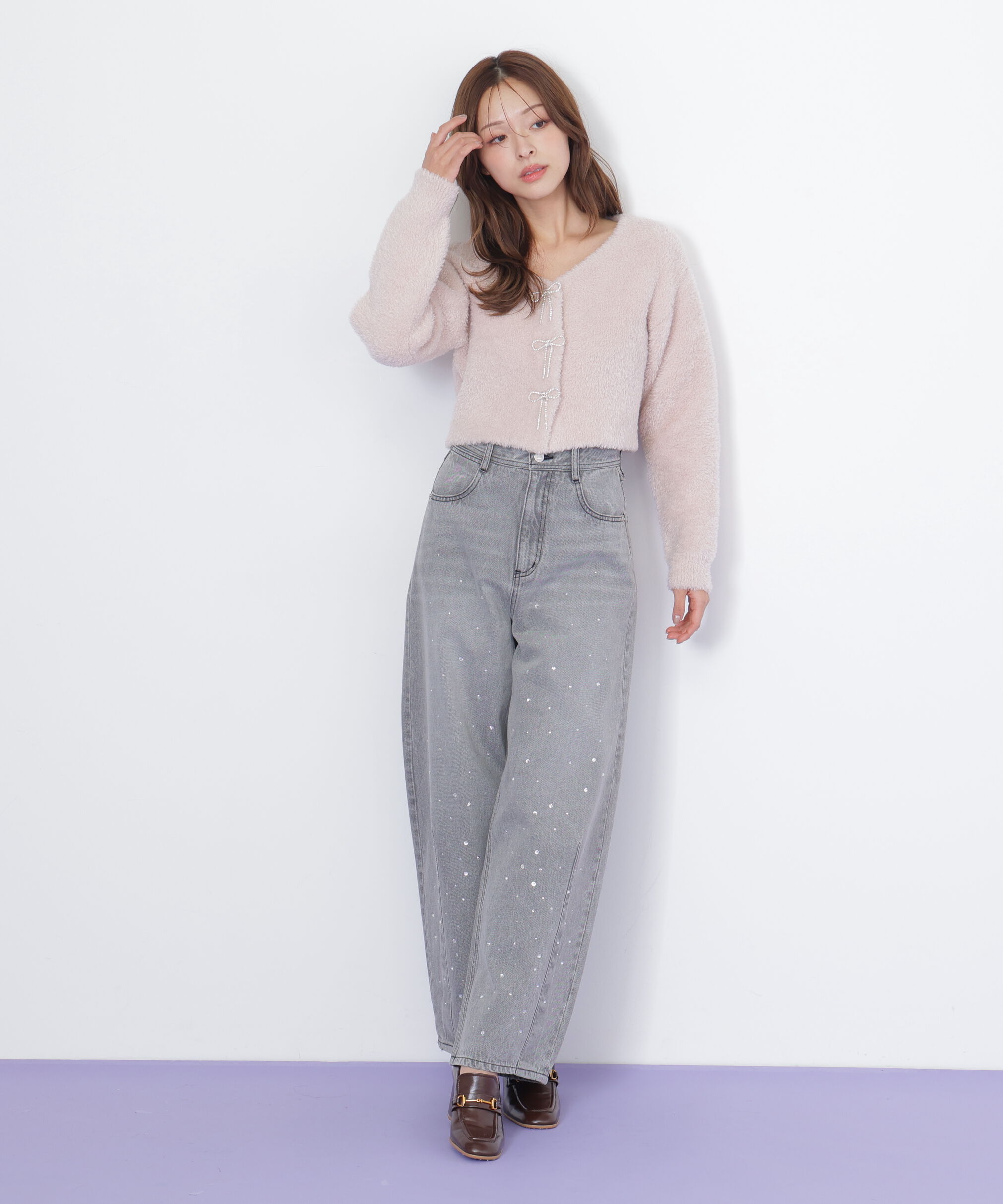  「リボンビジューフェザーカーディガン」|ニット・セーター|