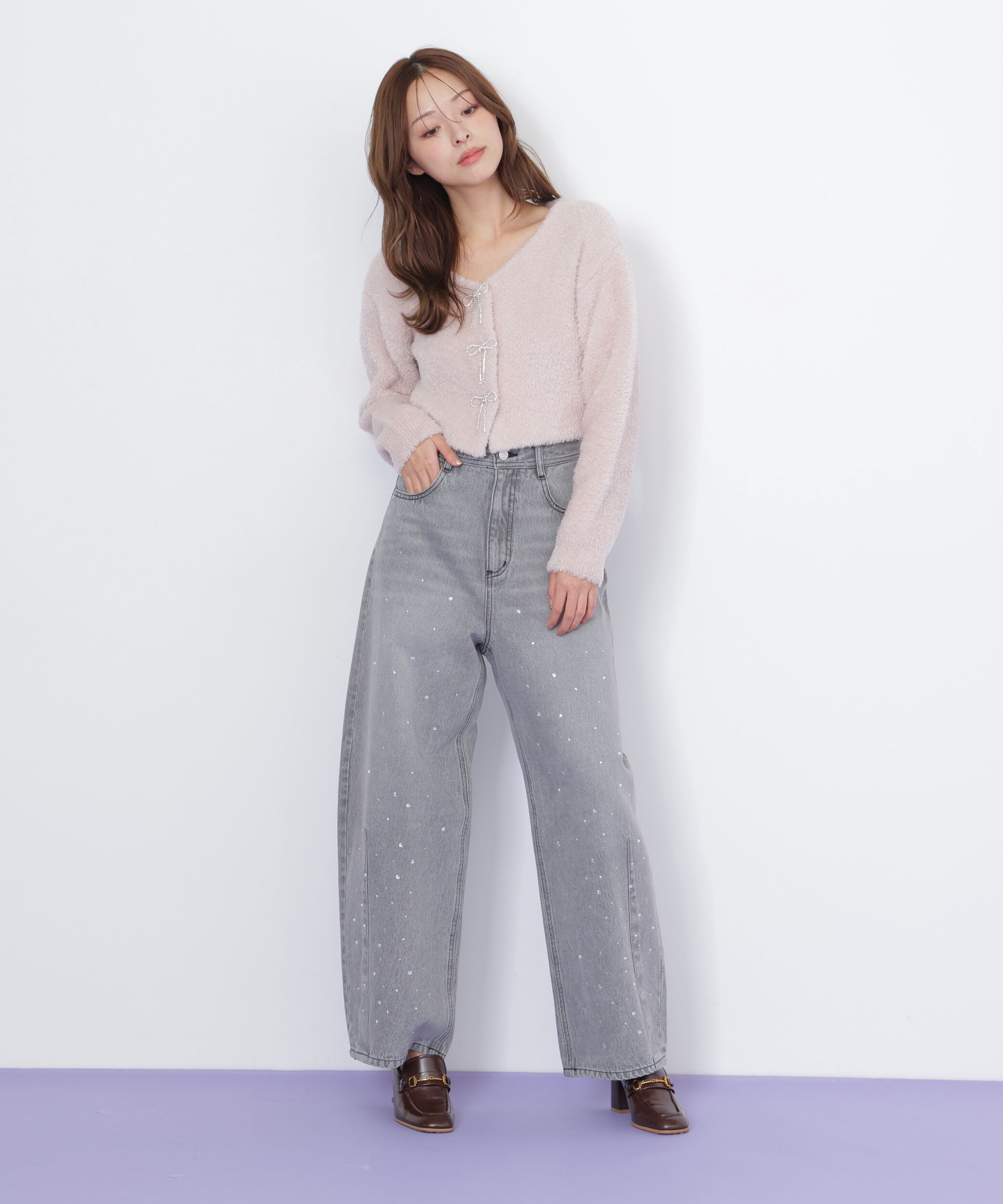  「リボンビジューフェザーカーディガン」|ニット・セーター|