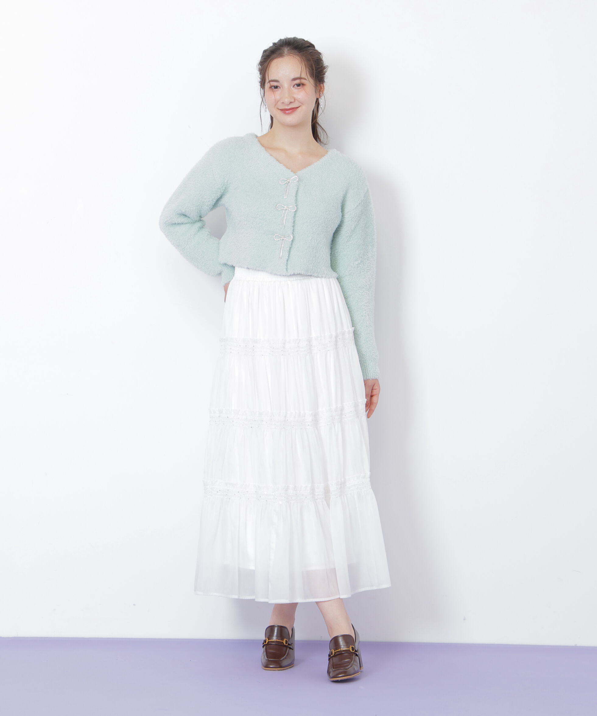  「リボンビジューフェザーカーディガン」|ニット・セーター|