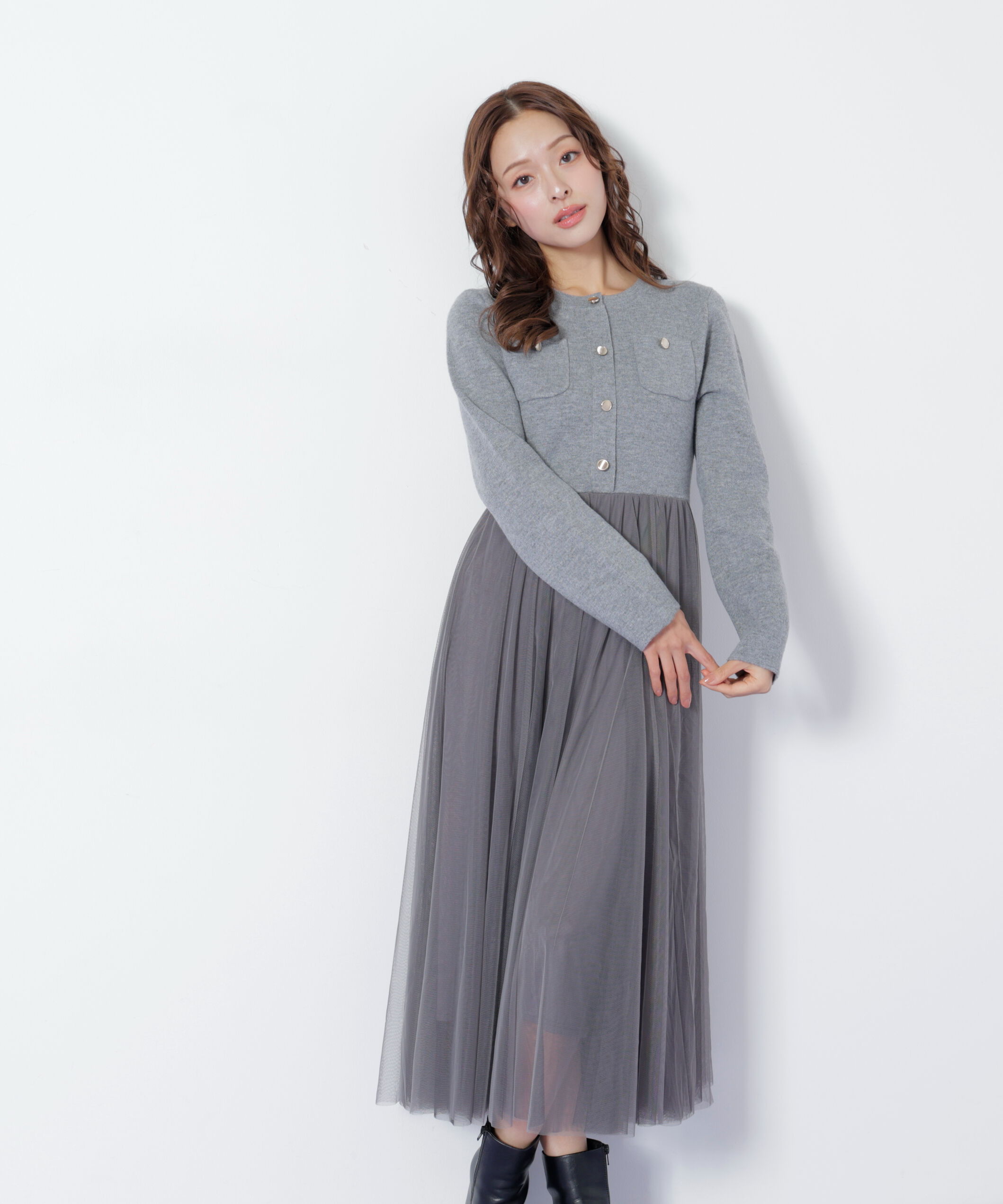  「ニットジャケットドッキングワンピース」|ワンピース|