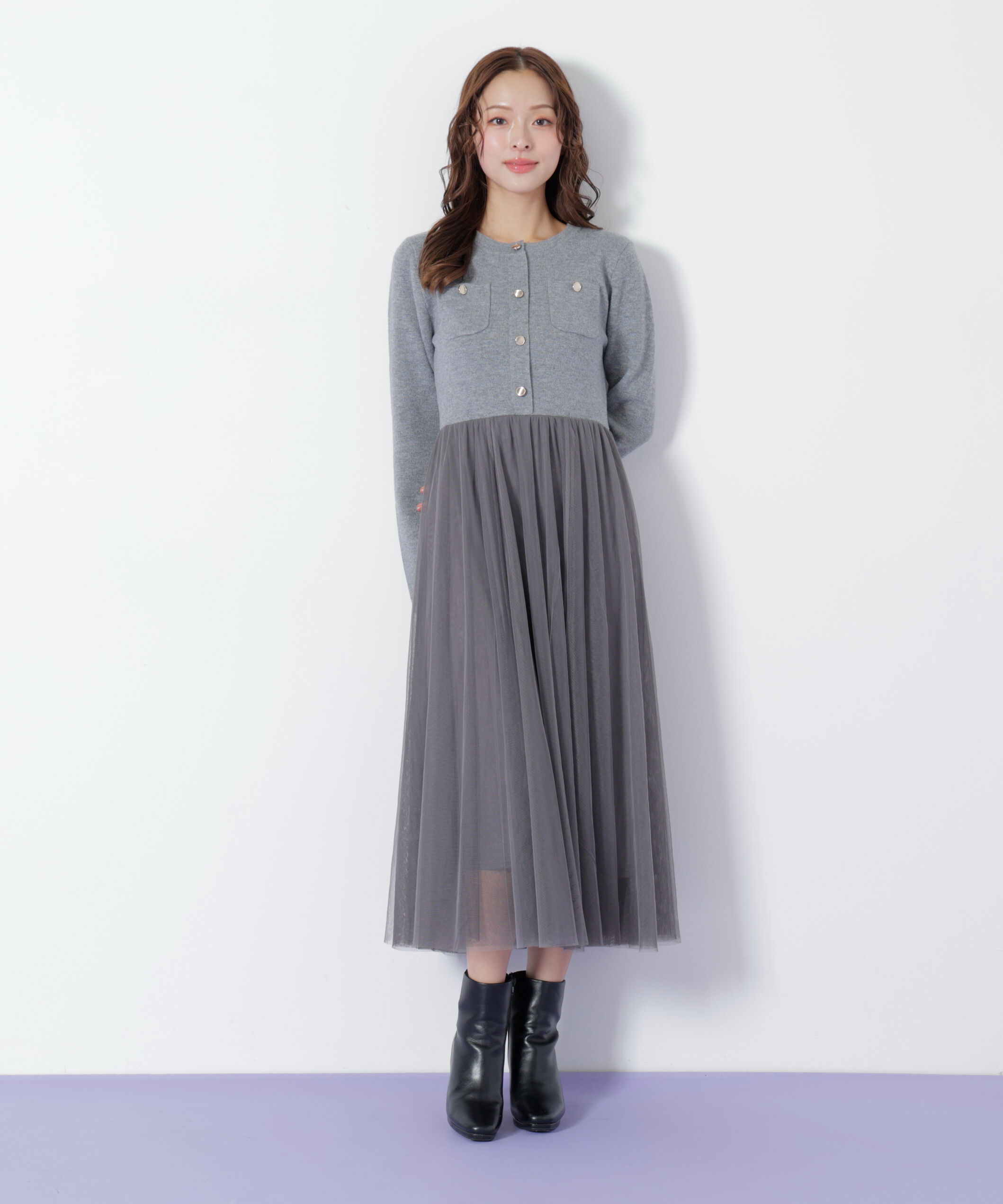  「ニットジャケットドッキングワンピース」|ワンピース|