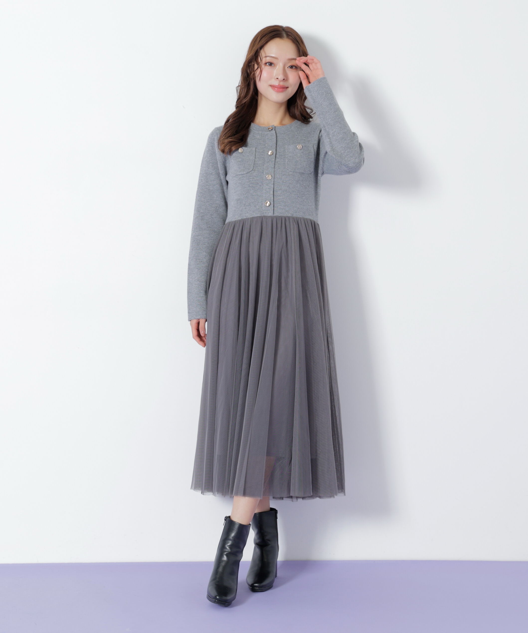  「ニットジャケットドッキングワンピース」|ワンピース|