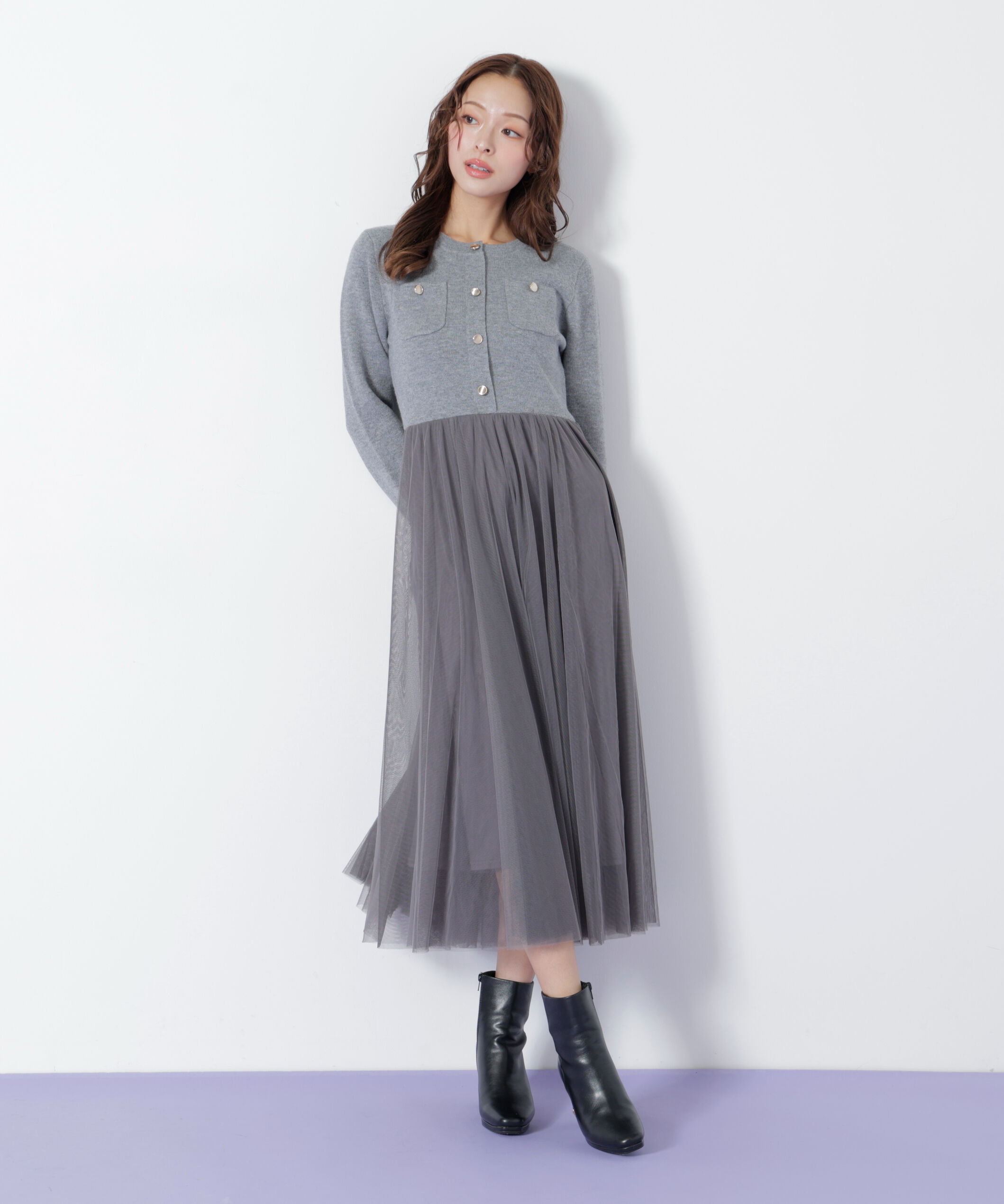  「ニットジャケットドッキングワンピース」|ワンピース|