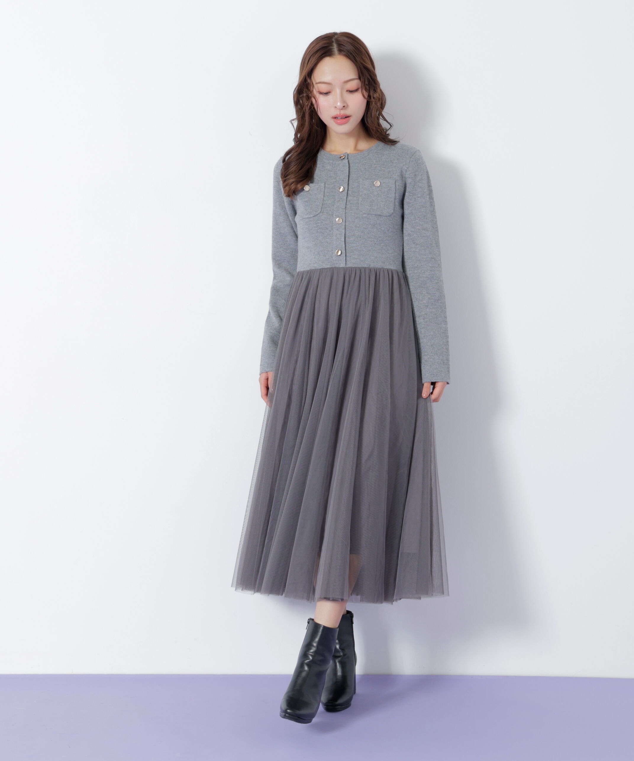  「ニットジャケットドッキングワンピース」|ワンピース|